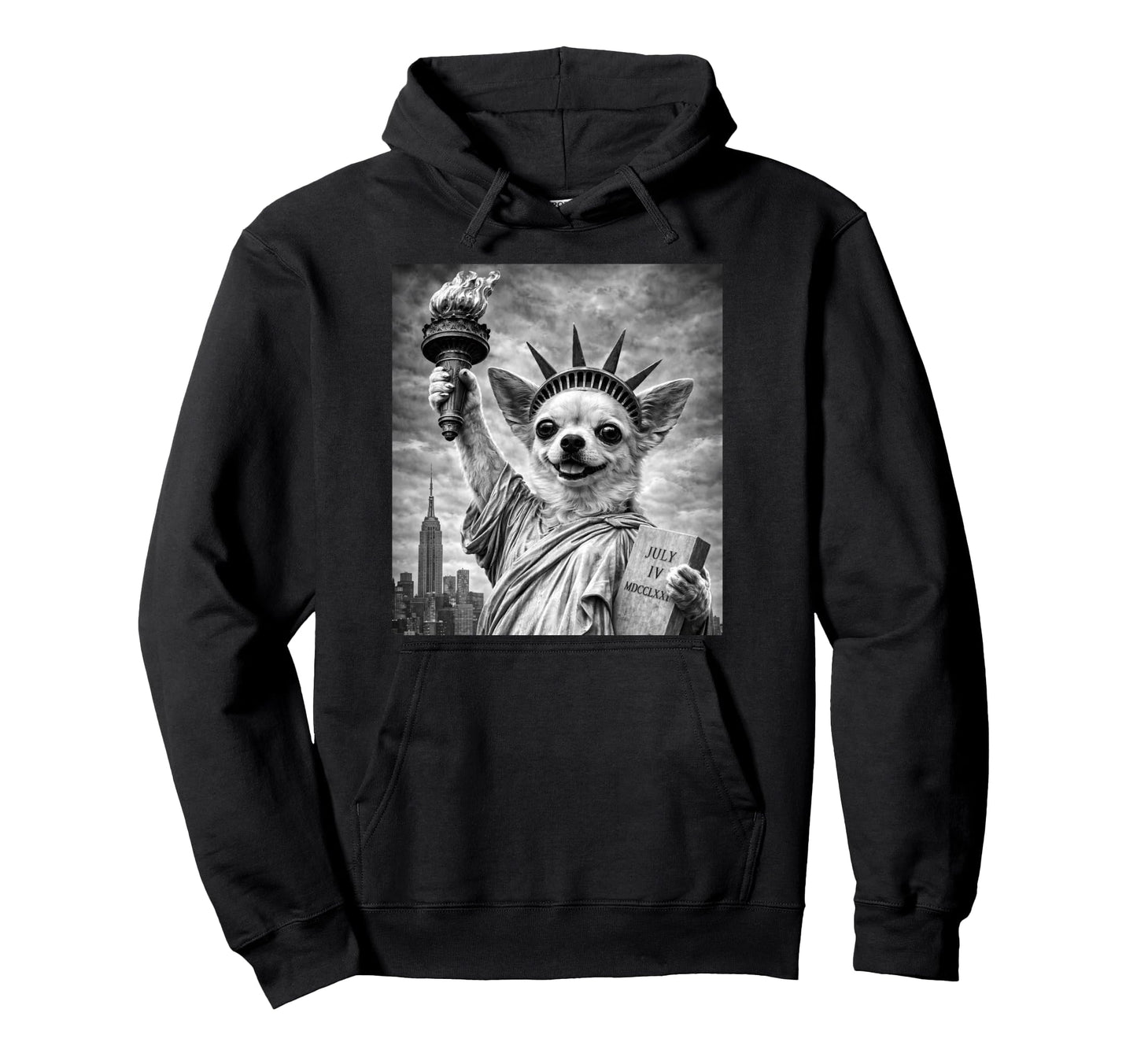 Chihuahua Dog Statue Liberty Funny Hoodie - Unique Graphic Men Women - T-Shirt, Sweatshirt, Hoodie
