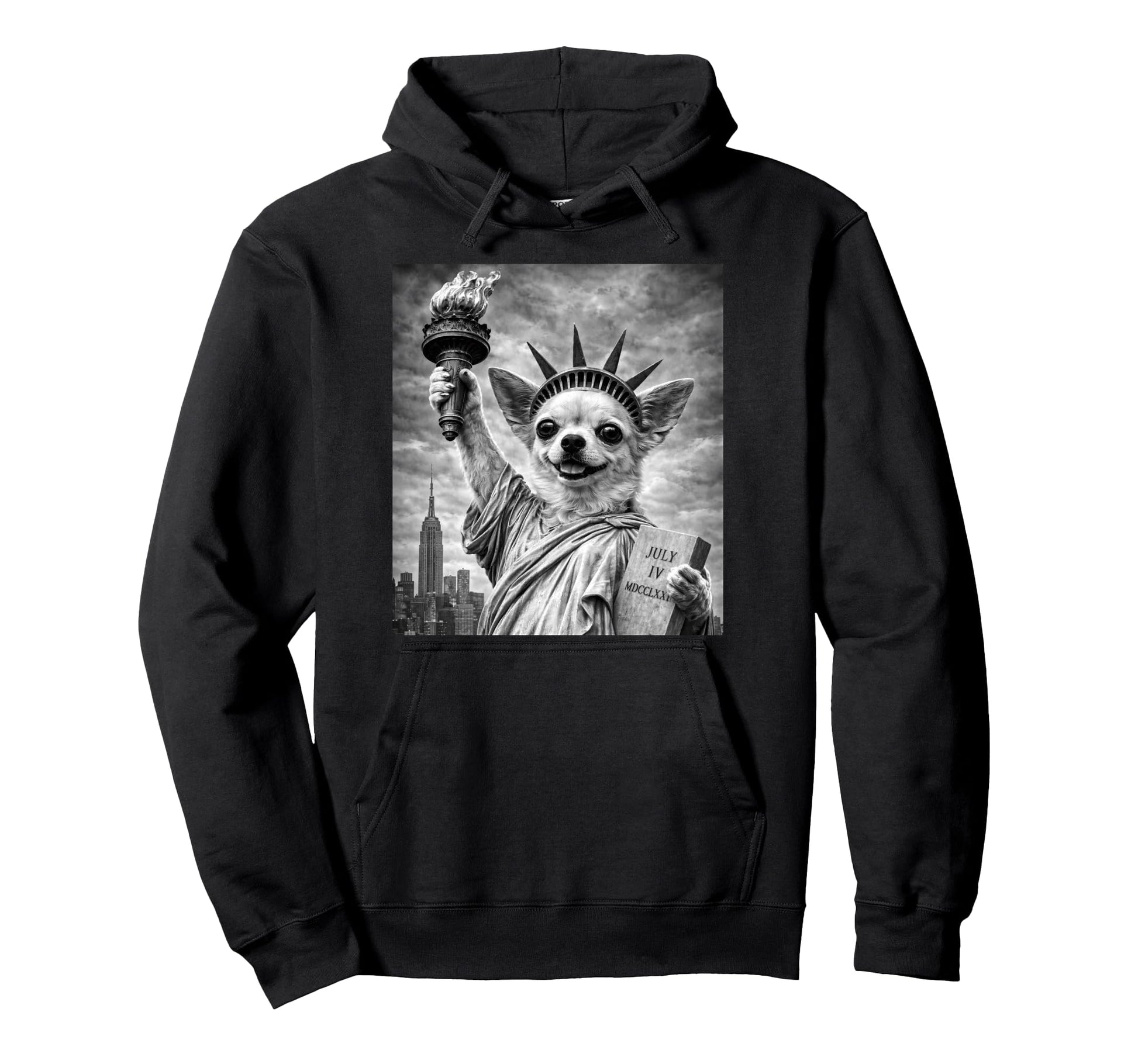 Chihuahua Dog Statue Liberty Funny Hoodie - Unique Graphic Men Women - T-Shirt, Sweatshirt, Hoodie