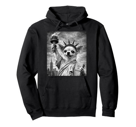 Chihuahua Dog Statue Liberty Funny Hoodie - Unique Graphic Men Women - T-Shirt, Sweatshirt, Hoodie