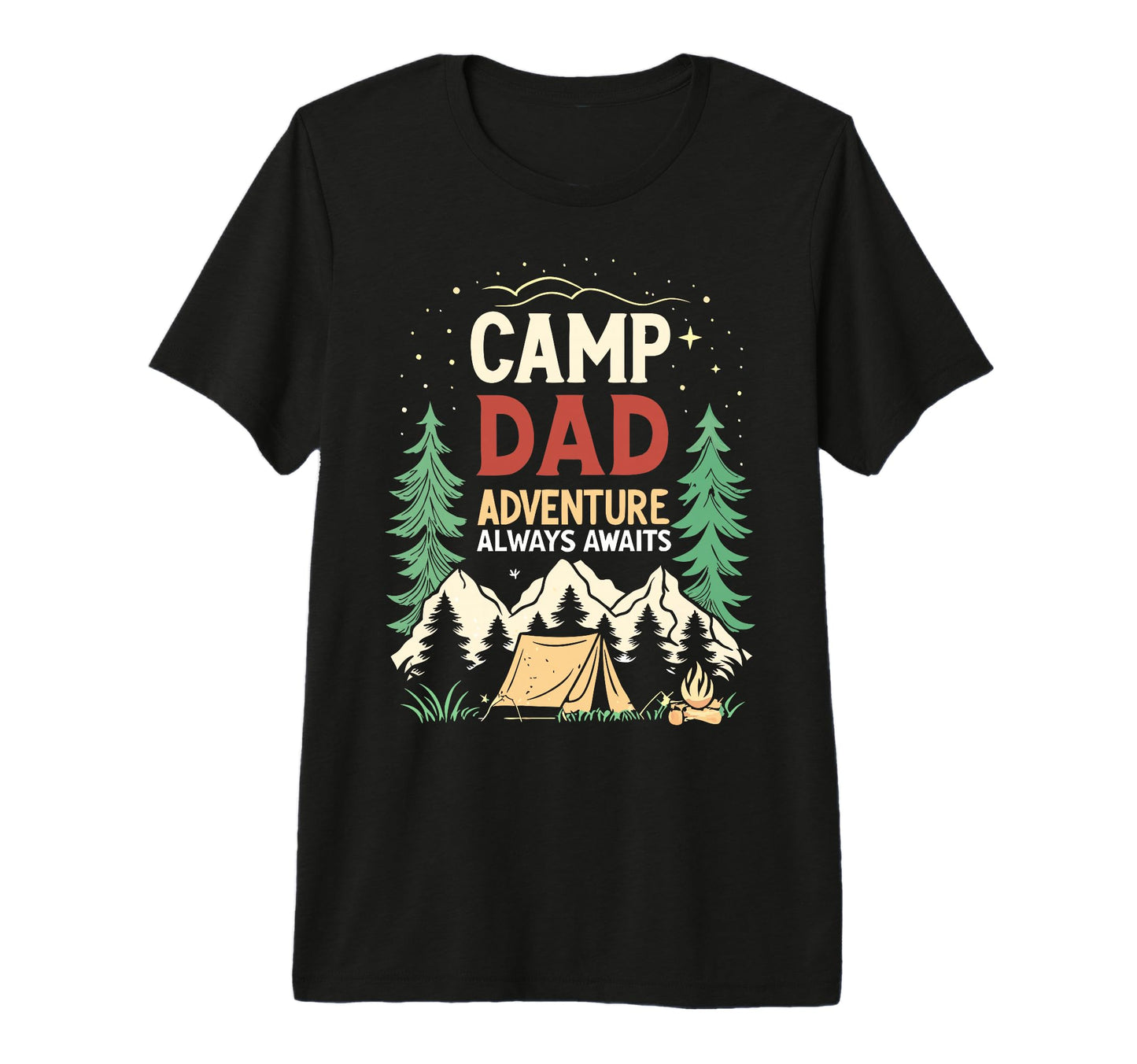 Mens Camp Dad Adventure Always Awaits T-Shirt - Unique Graphic Men Women - T-Shirt, Sweatshirt, Hoodie