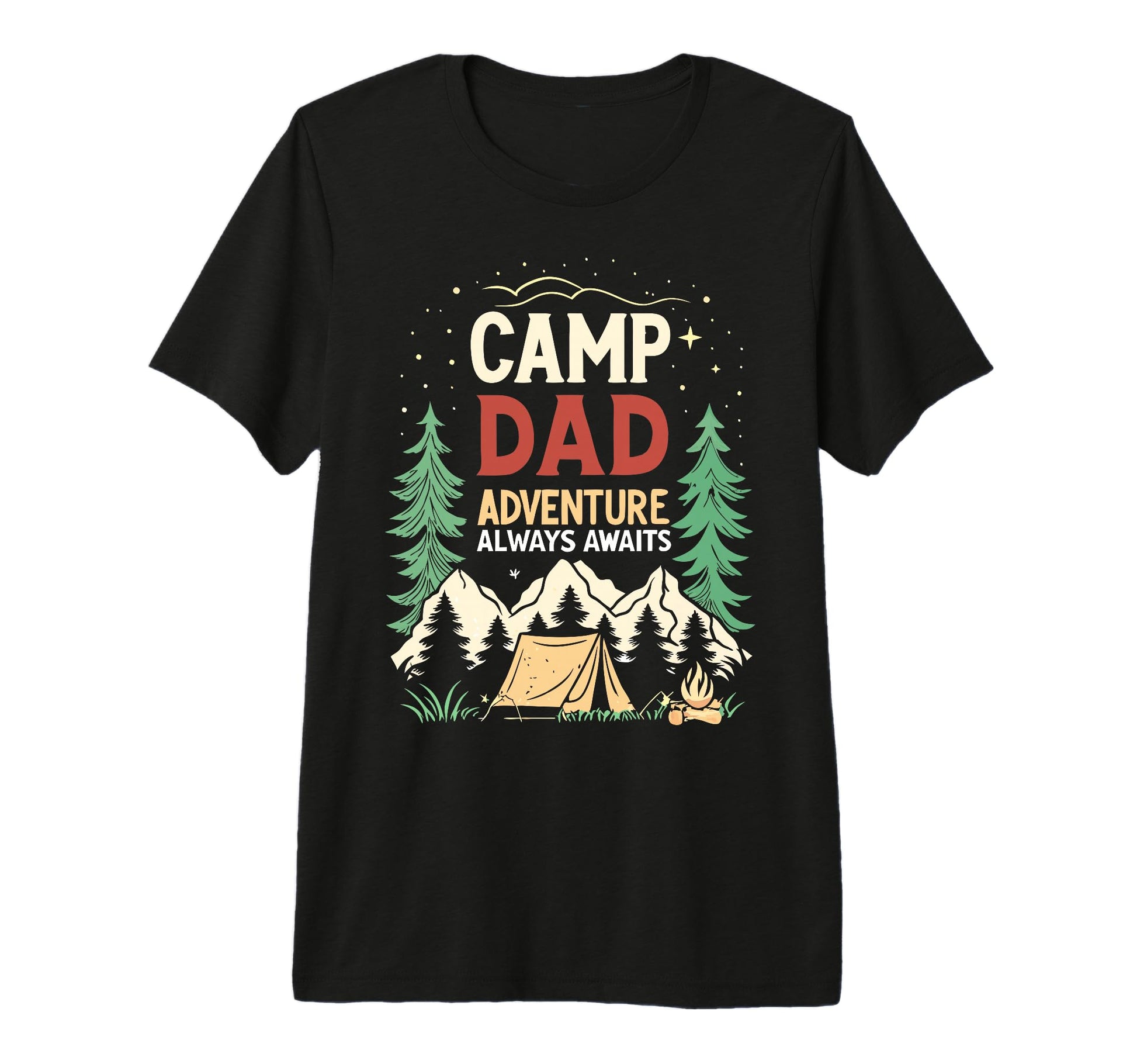 Mens Camp Dad Adventure Always Awaits T-Shirt - Unique Graphic Men Women - T-Shirt, Sweatshirt, Hoodie