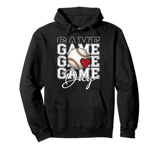 Baseball Game Day Spirit Heart Athlete Hoodie - Custom Art Print Unisex - T-Shirt, Sweatshirt, Hoodie