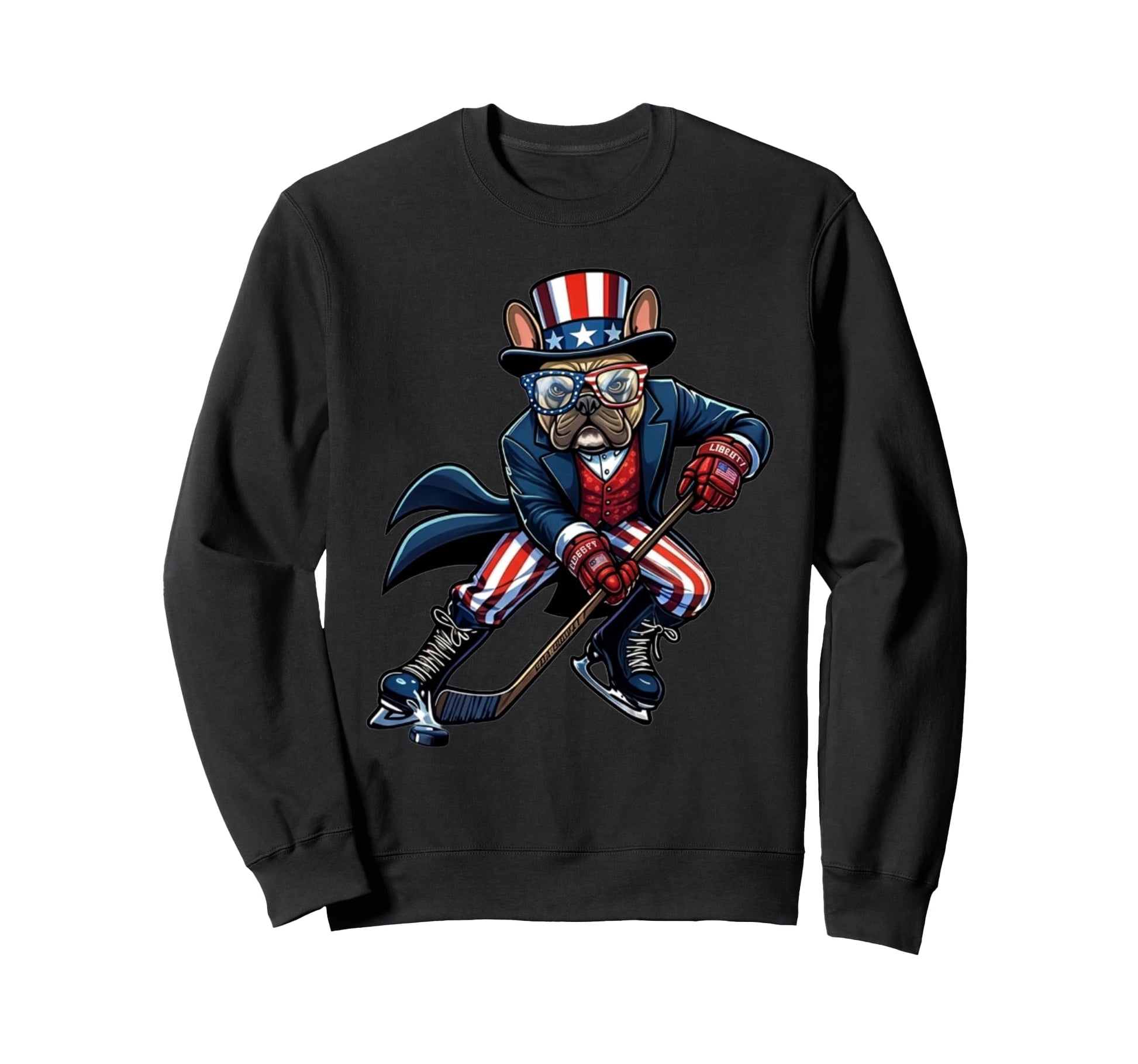 Patriotic French Bulldog Hockey Player Sweatshirt - Novelty Apparel Unisex - T-Shirt, Sweatshirt, Hoodie