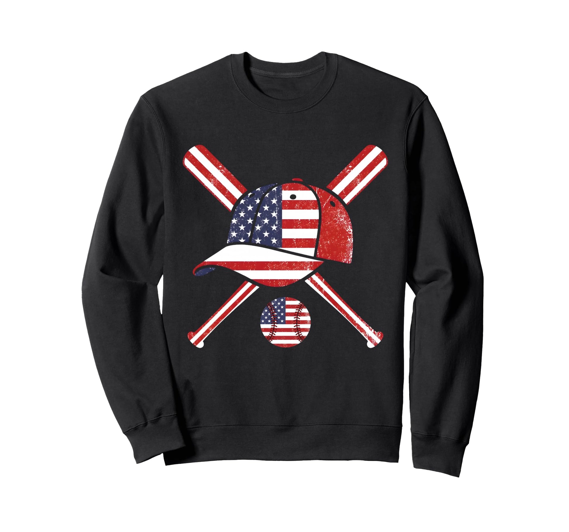 Baseball American Flag Lax Cap Bat Sweatshirt - Trendy Graphic Unisex - T-Shirt, Sweatshirt, Hoodie