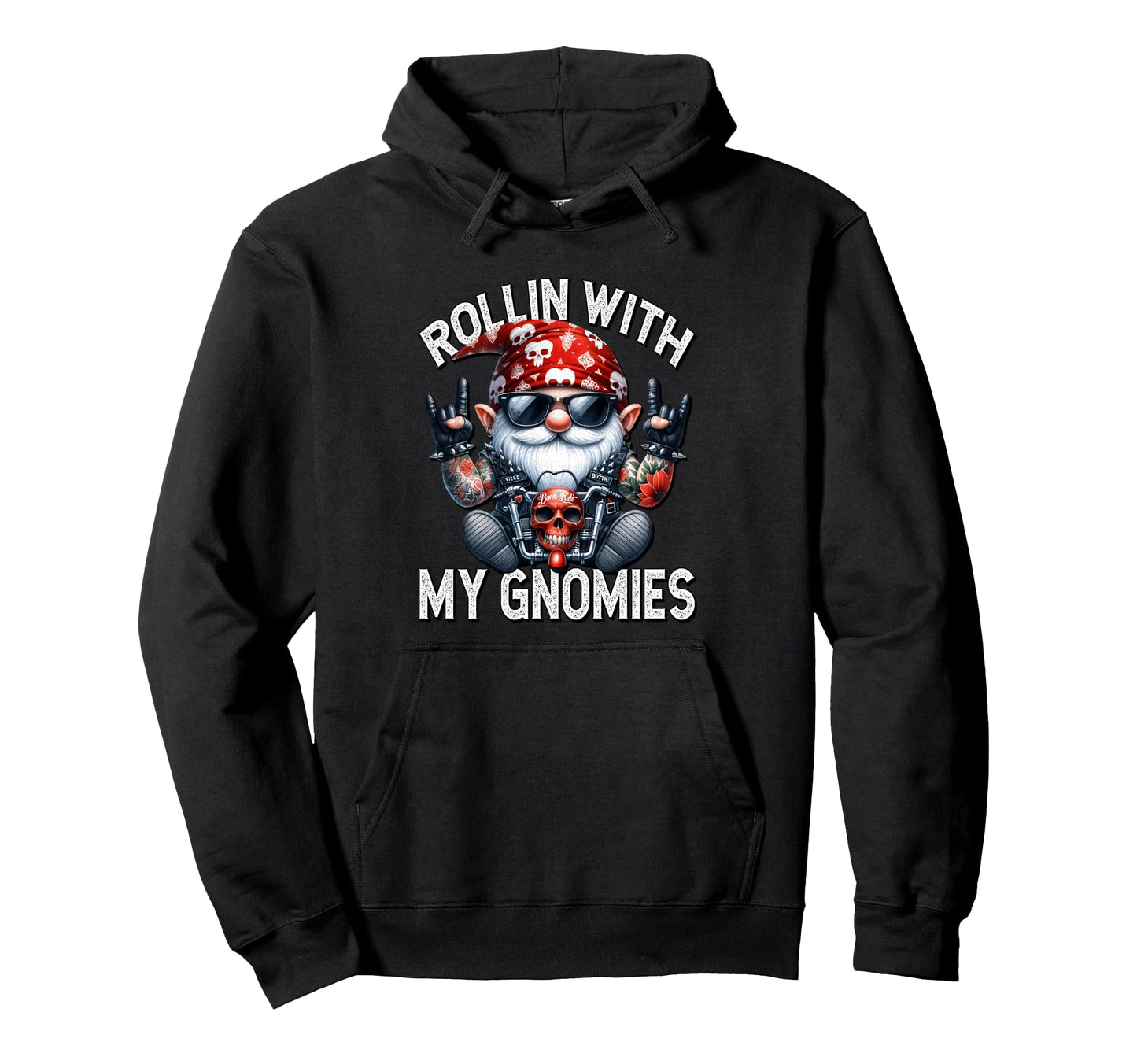 Funny Motorcycle Gnome Biker Dad Rollin Hoodie - Custom Art Print Unisex - T-Shirt, Sweatshirt, Hoodie