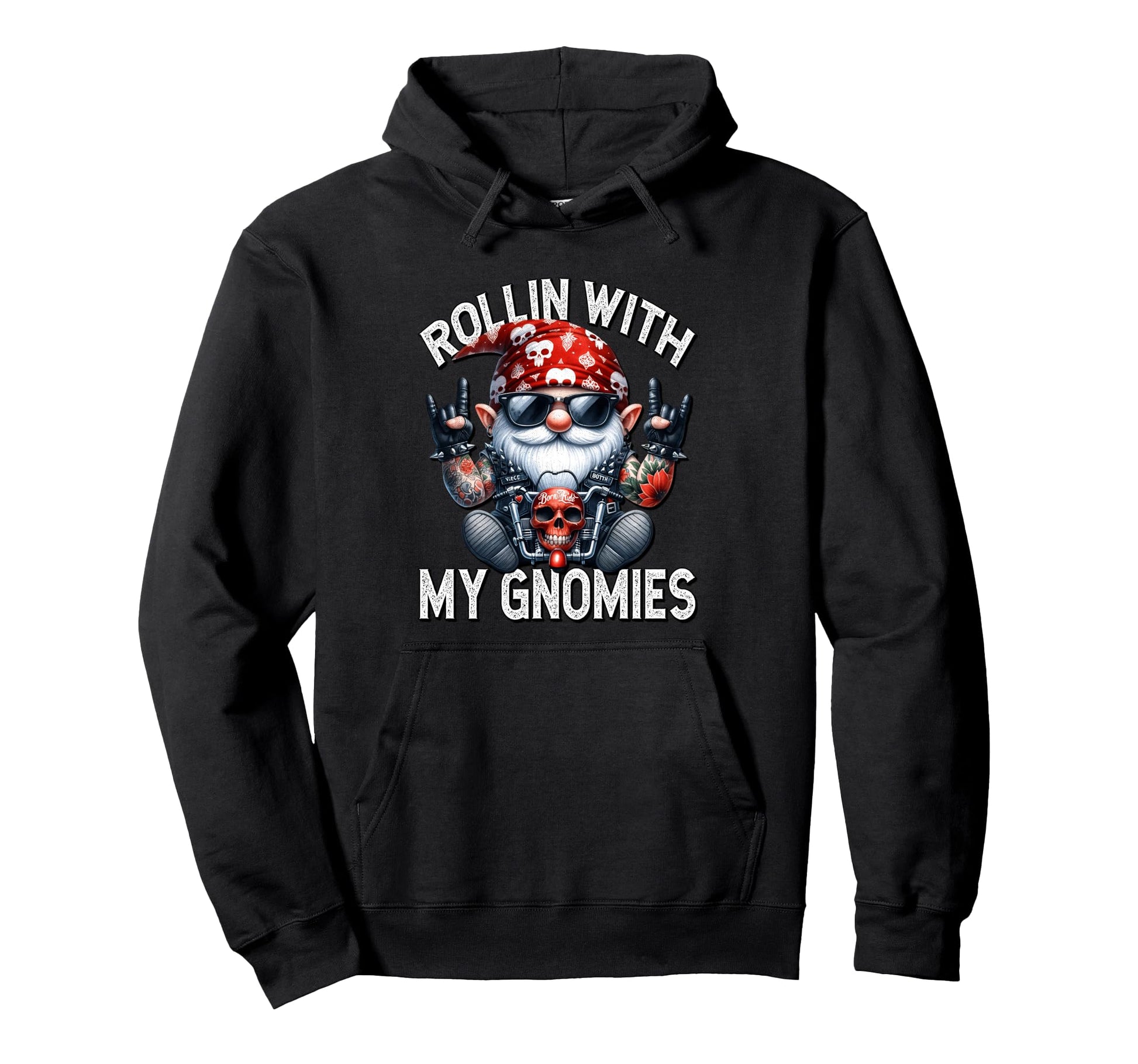 Funny Motorcycle Gnome Biker Dad Rollin Hoodie - Custom Art Print Unisex - T-Shirt, Sweatshirt, Hoodie