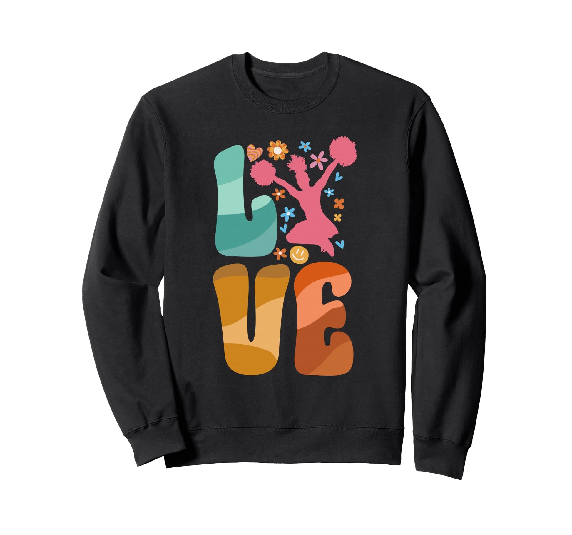 Love Cheer Groovy Cheerleader Sweatshirt - Casual Everyday Wear Unisex - T-Shirt, Sweatshirt, Hoodie