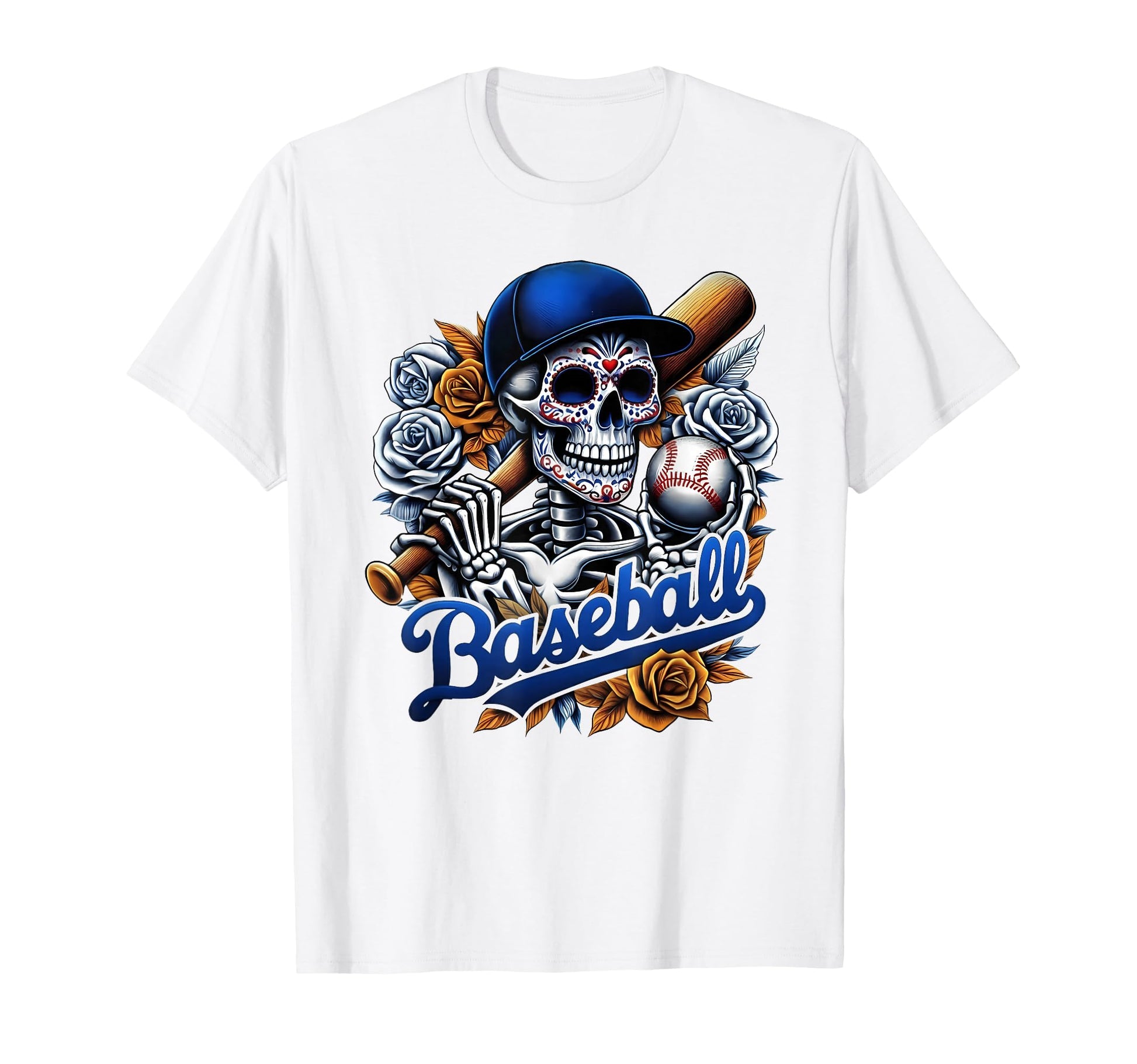 Baseball Sugar Skull Day Dead Mexican T-Shirt - Novelty Apparel for Adults - T-Shirt, Sweatshirt, Hoodie