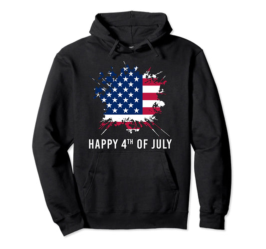 American Flag Happy 4Th July Hoodie - Unique Graphic Men Women - T-Shirt, Sweatshirt, Hoodie