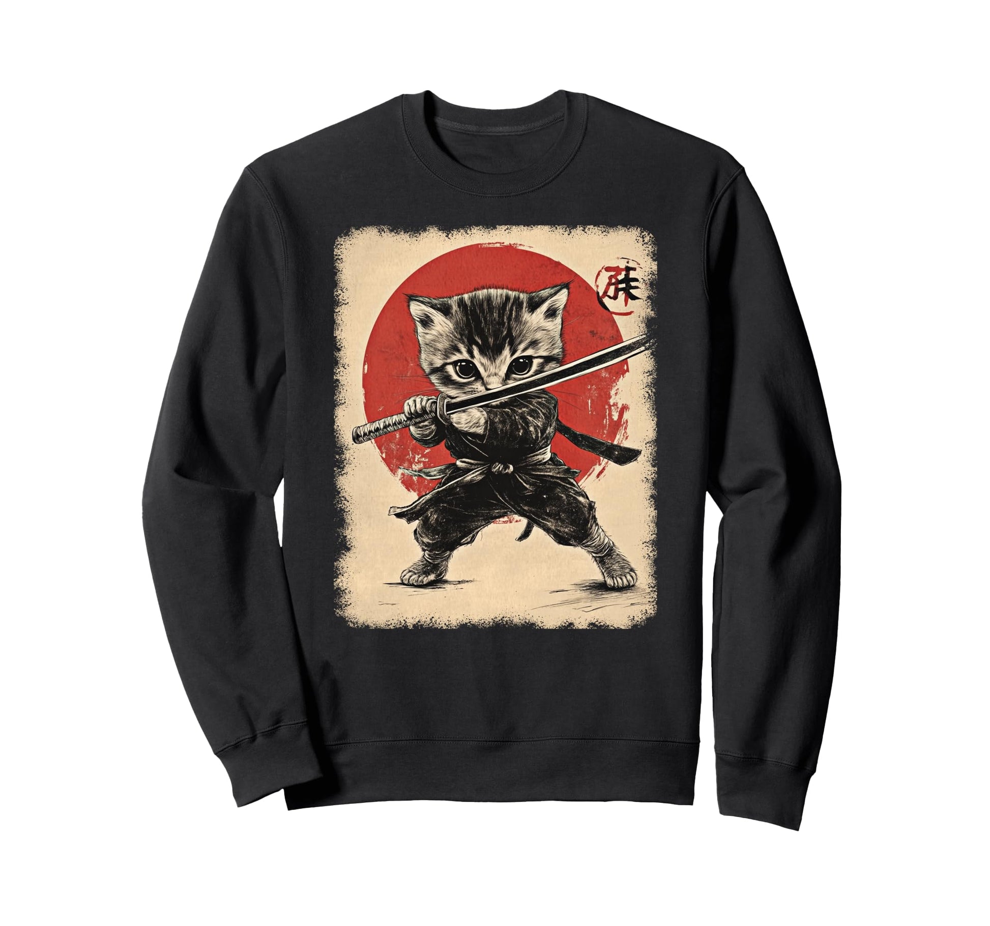 Japanese Samurai Kitten Kawaii Sweatshirt - Aesthetic Graphic Men Women - T-Shirt, Sweatshirt, Hoodie