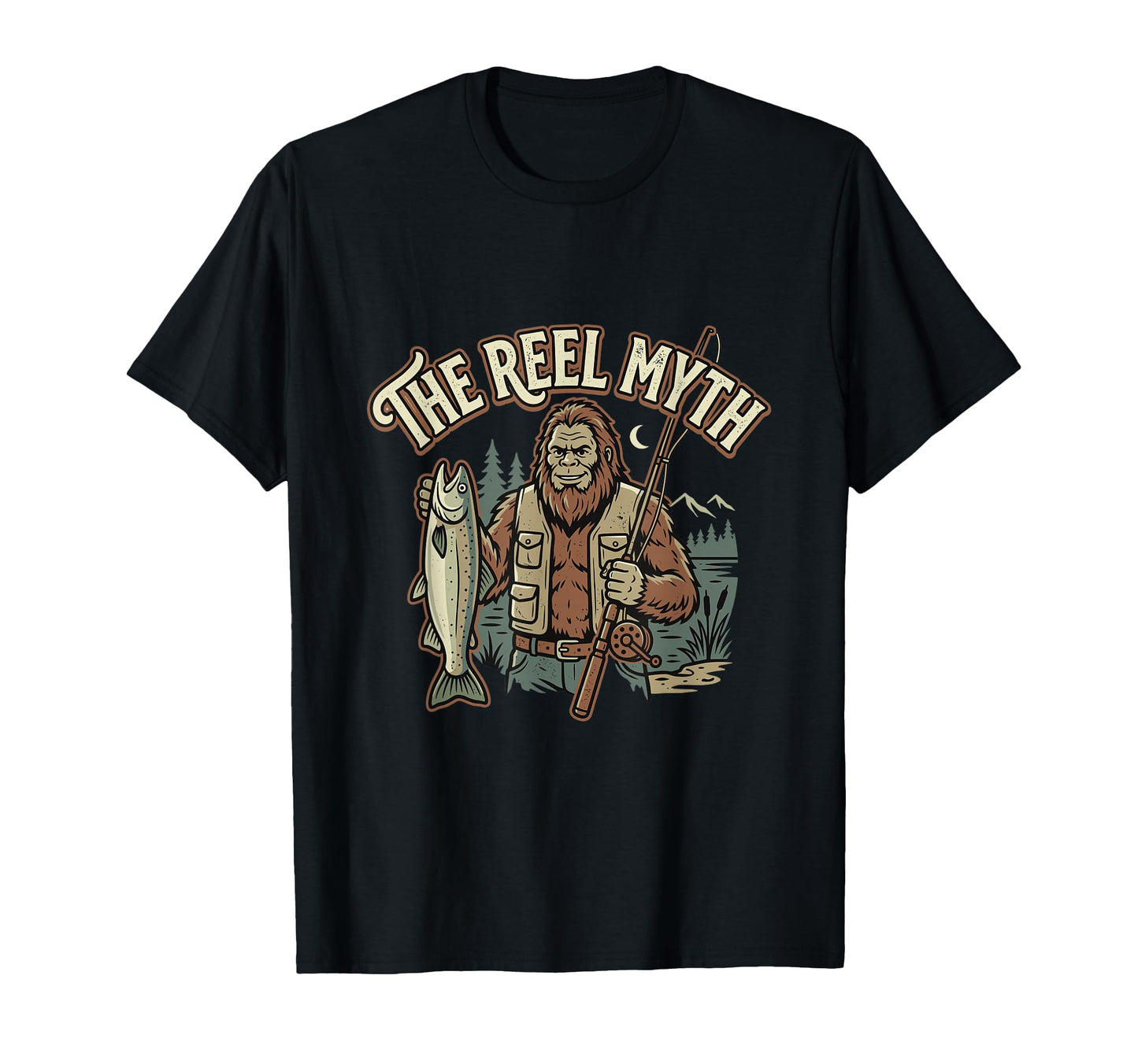 Bigfoot Fishing Reel Myth Funny Reel T-Shirt - Custom Art Print Men Women - T-Shirt, Sweatshirt, Hoodie