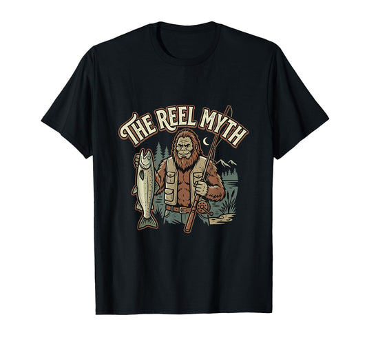 Bigfoot Fishing Reel Myth Funny Reel T-Shirt - Custom Art Print Men Women - T-Shirt, Sweatshirt, Hoodie
