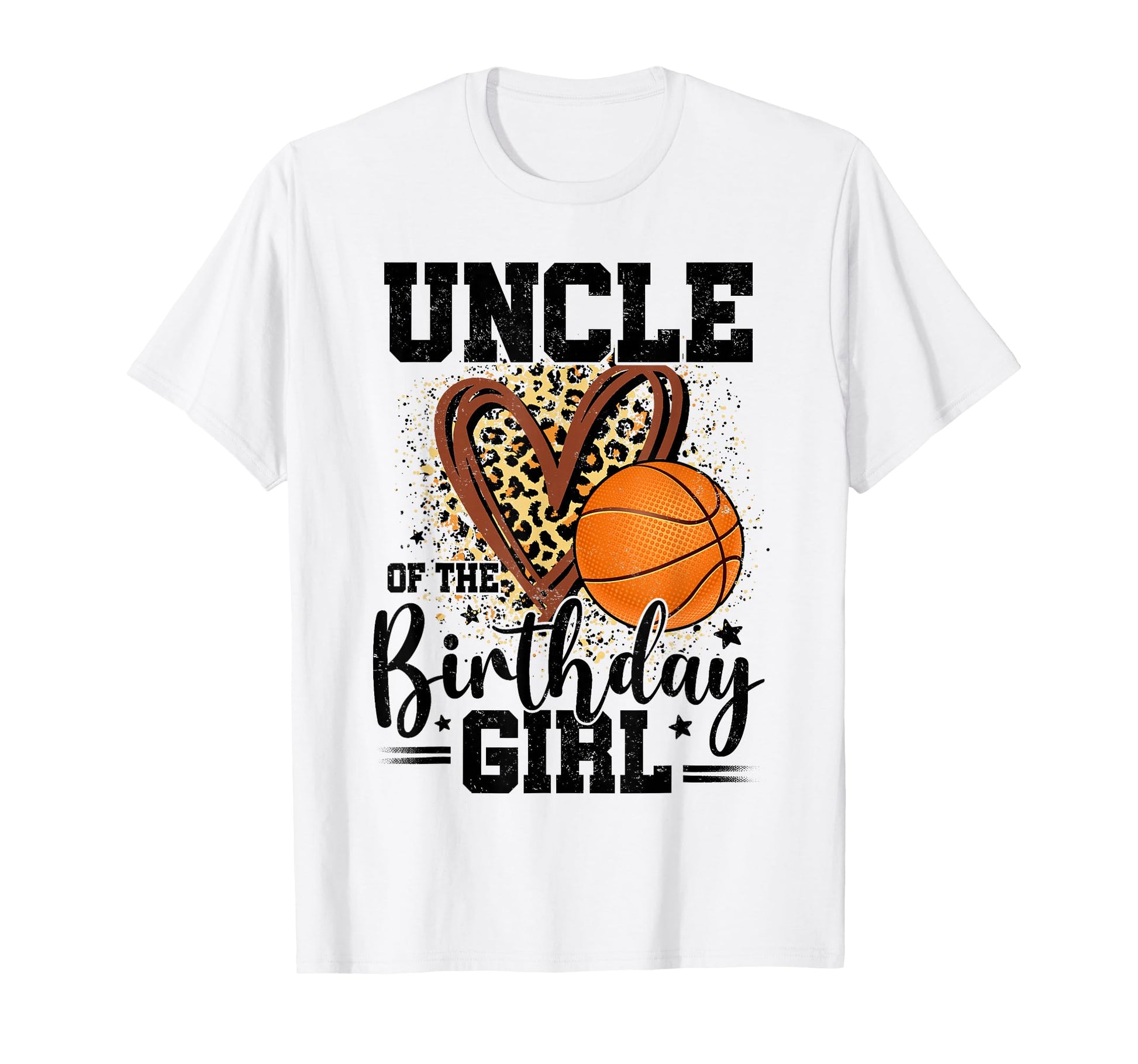 Uncle Birthday Basketball Heart Leopard T-Shirt - Fun Novelty Design Unisex - T-Shirt, Sweatshirt, Hoodie