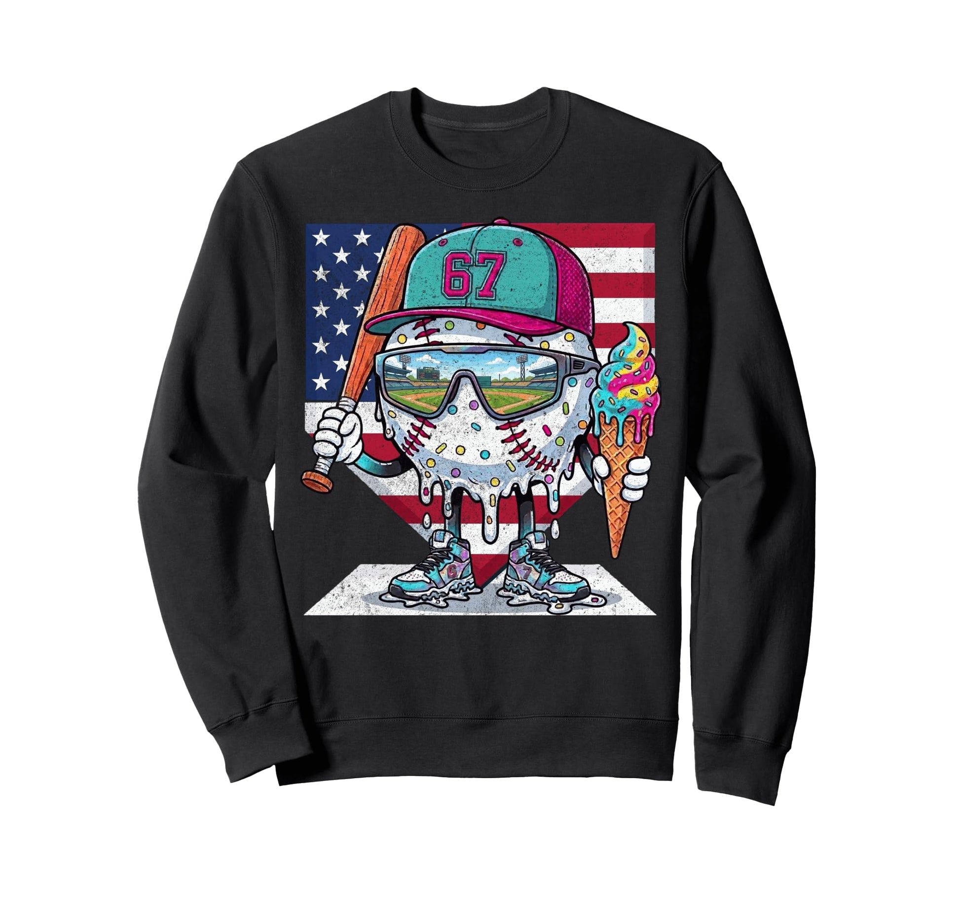 Baseball Drip Ice Cream 67 4Th July Sweatshirt - Unique Graphic Men Women - T-Shirt, Sweatshirt, Hoodie