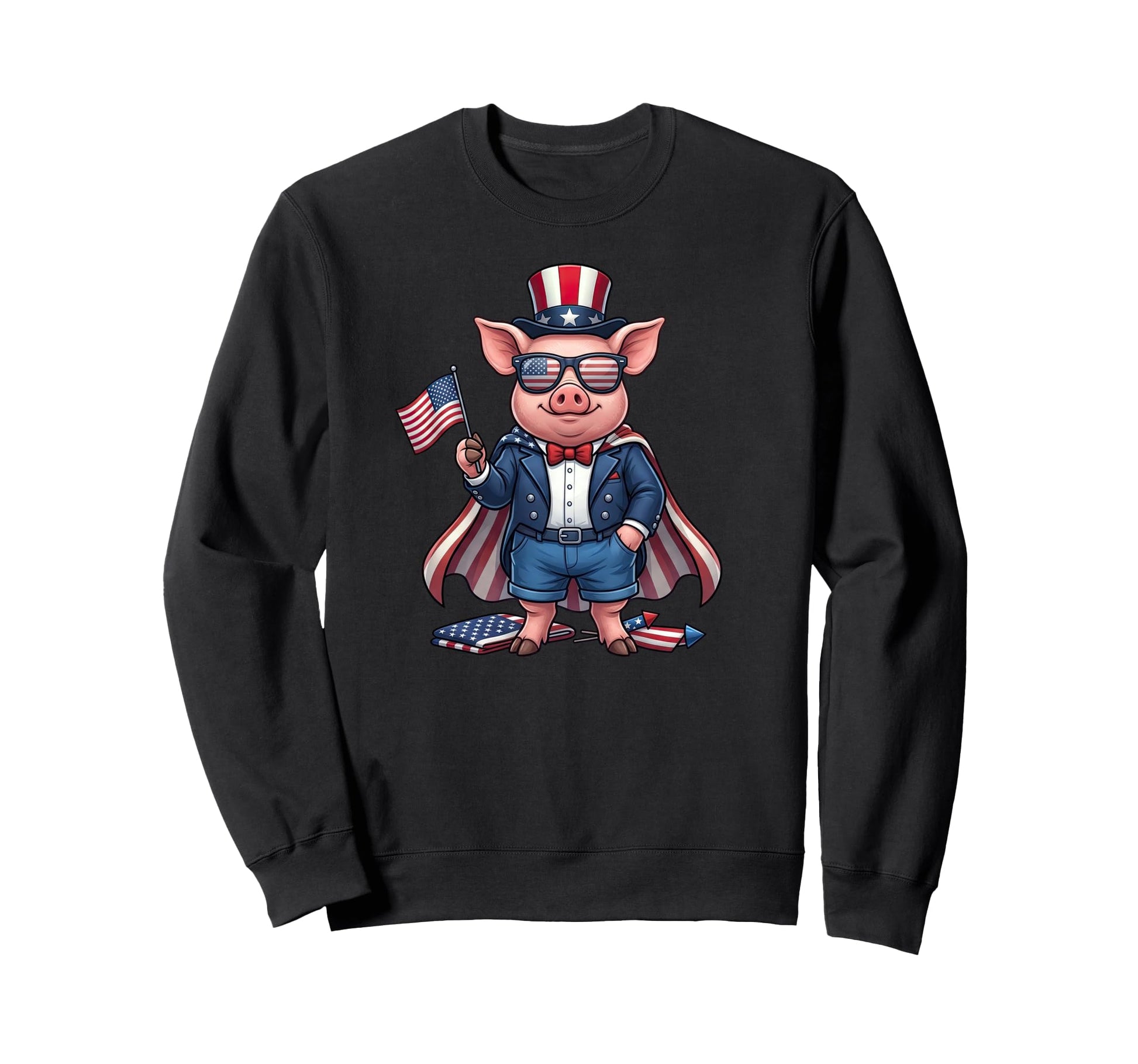 Funny Pig American Usa Flag Sweatshirt - Casual Everyday Wear for Adults - T-Shirt, Sweatshirt, Hoodie