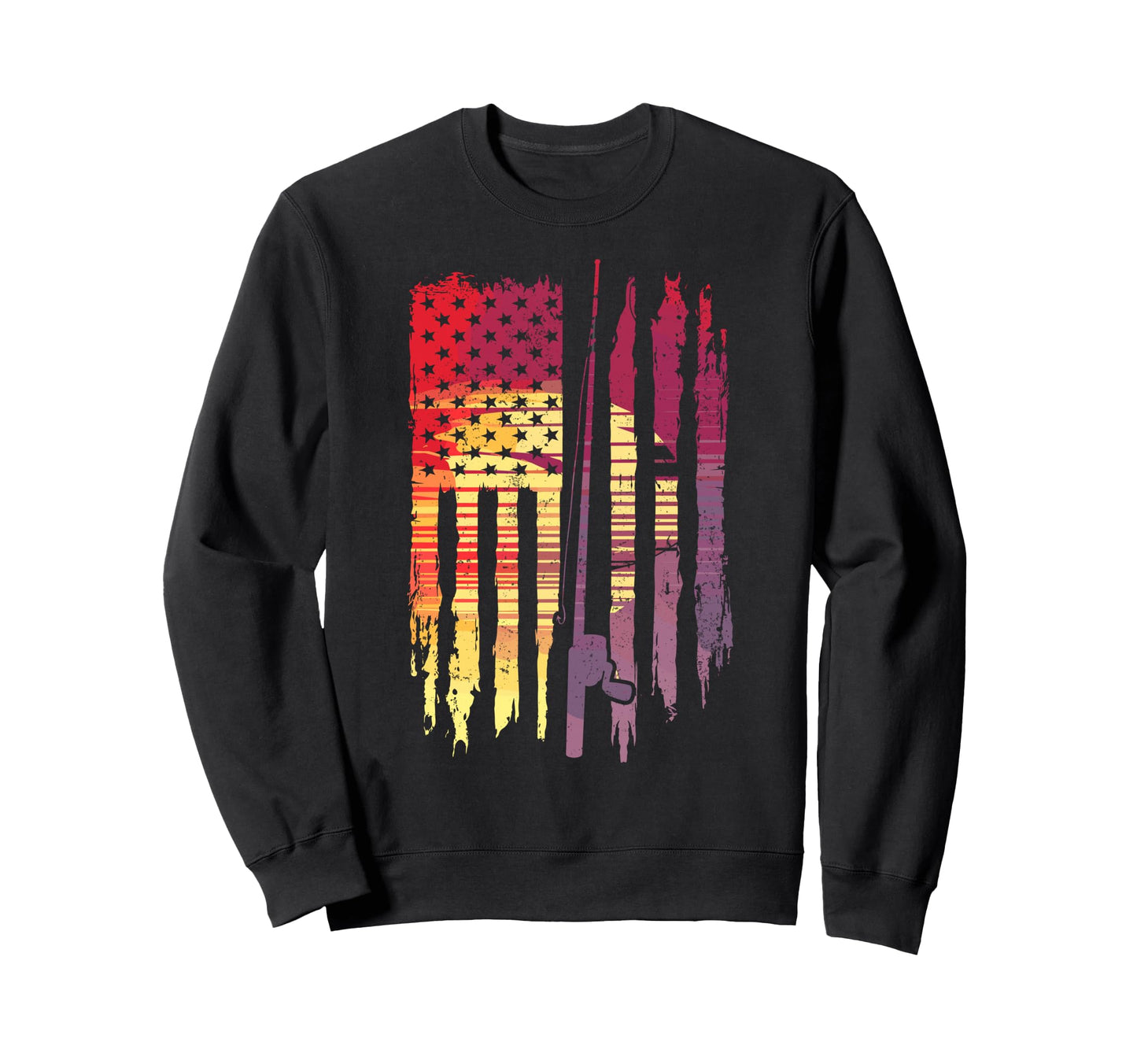 Sunset Us American Flag Fishing Lover Sweatshirt - Graphic Print Unisex - T-Shirt, Sweatshirt, Hoodie