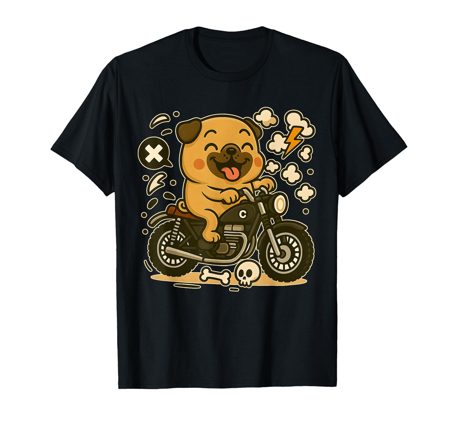Kawaii Pug Riding Bike Puppy Biker T-Shirt - Casual Everyday Wear Unisex - T-Shirt, Sweatshirt, Hoodie
