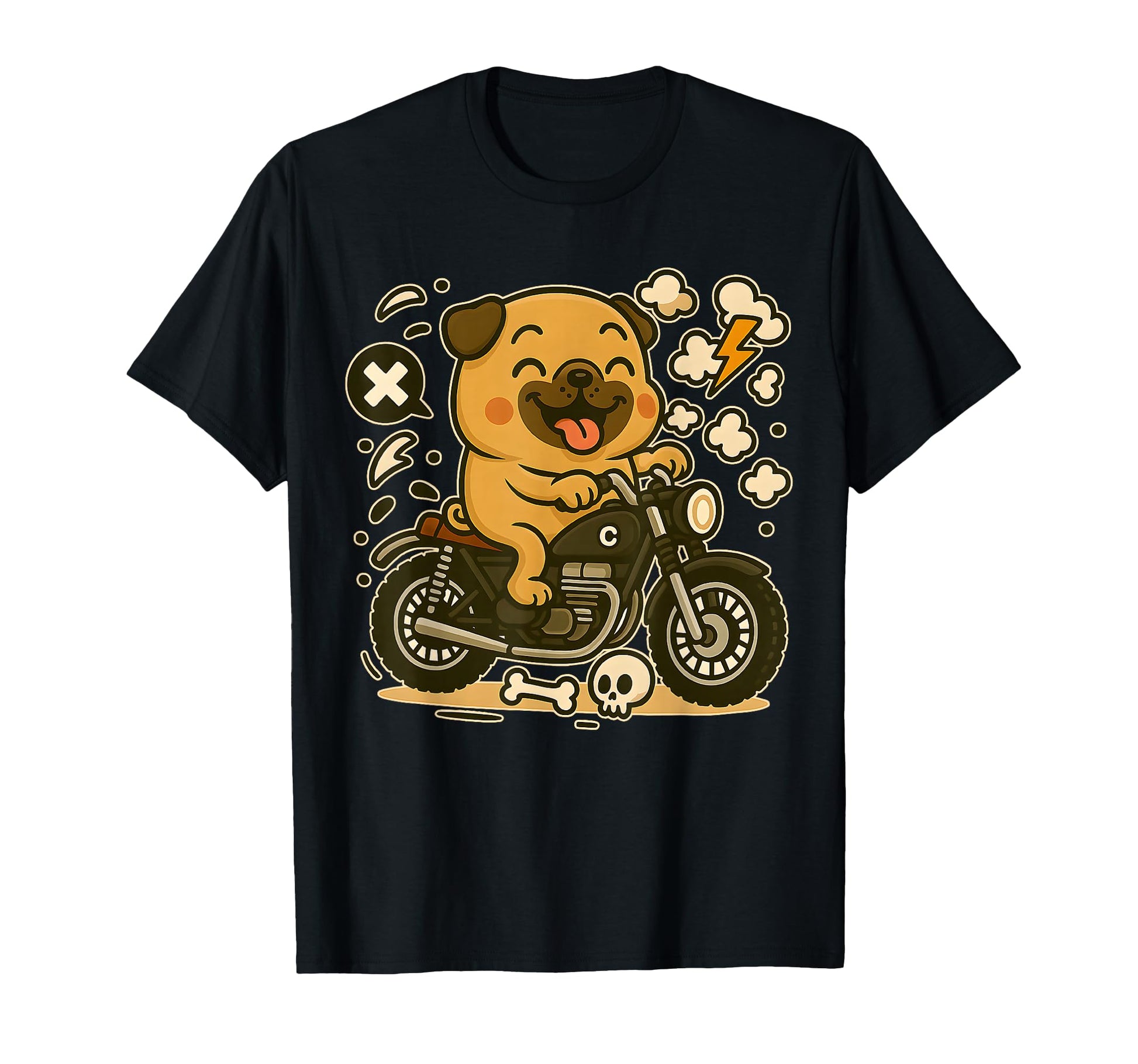 Kawaii Pug Riding Bike Puppy Biker T-Shirt - Casual Everyday Wear Unisex - T-Shirt, Sweatshirt, Hoodie