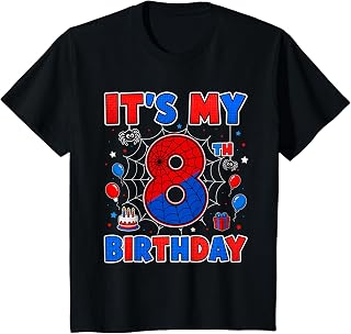 Kids It's My 8th Birthday Boy Spider Web Theme Party 8 Year Old T-Shirt Unisex T-shirt, Sweatshirt, Hoodie, Long Sleeve Tee - T-Shirt, Sweatshirt, Hoodie
