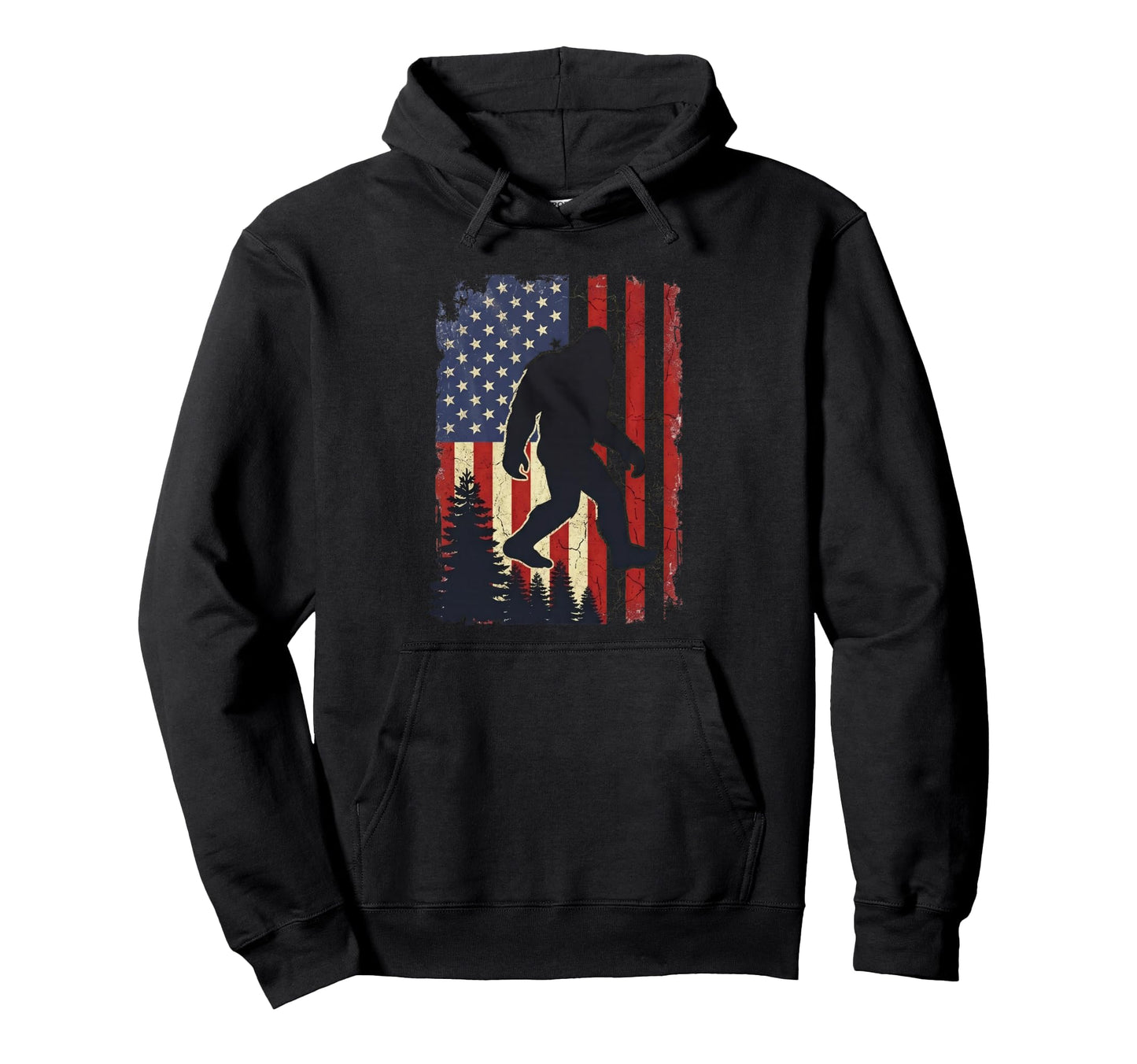 Bigfoot Sasquatch Usa Flag Patriotic Hoodie - Trendy Graphic Unisex - T-Shirt, Sweatshirt, Hoodie