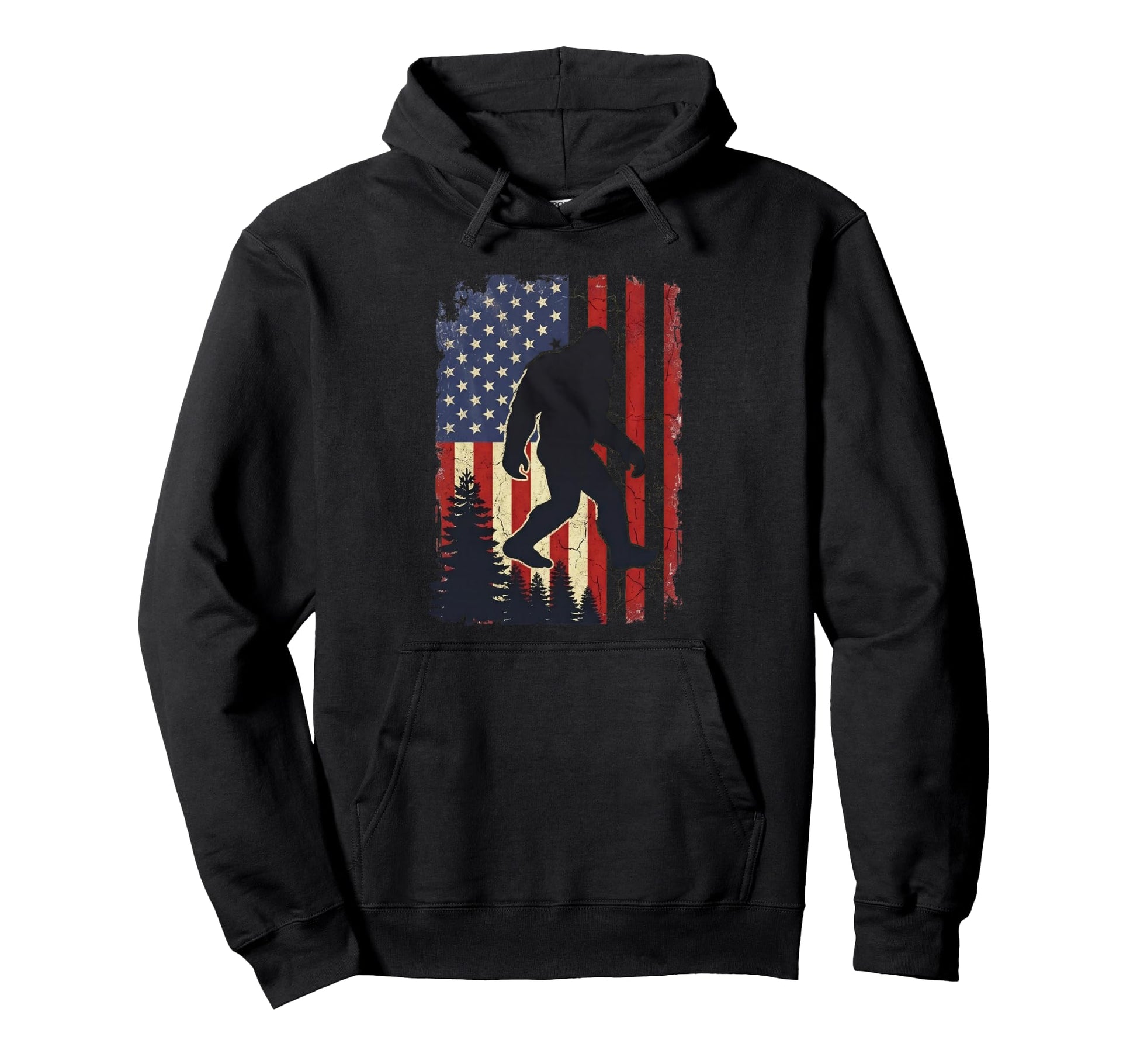 Bigfoot Sasquatch Usa Flag Patriotic Hoodie - Trendy Graphic Unisex - T-Shirt, Sweatshirt, Hoodie