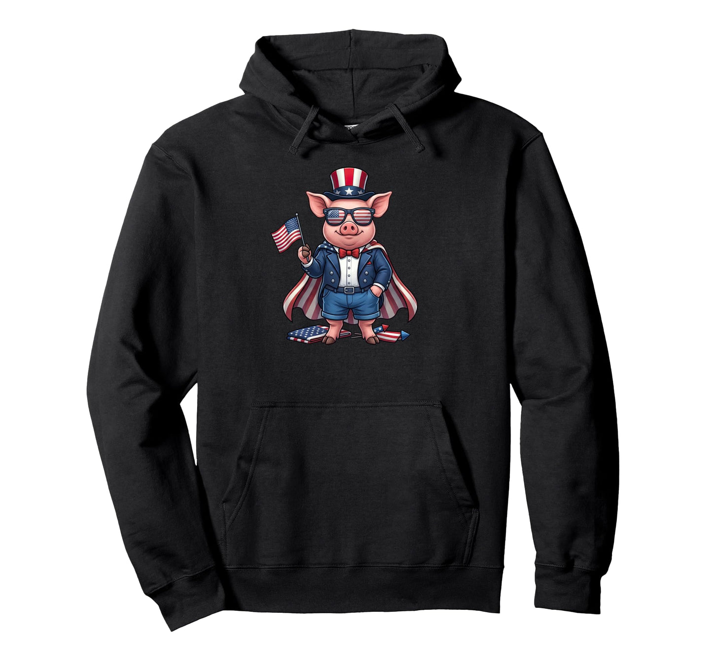 Funny Pig American Usa Flag Memorial Hoodie - Minimalist Print Men Women - T-Shirt, Sweatshirt, Hoodie