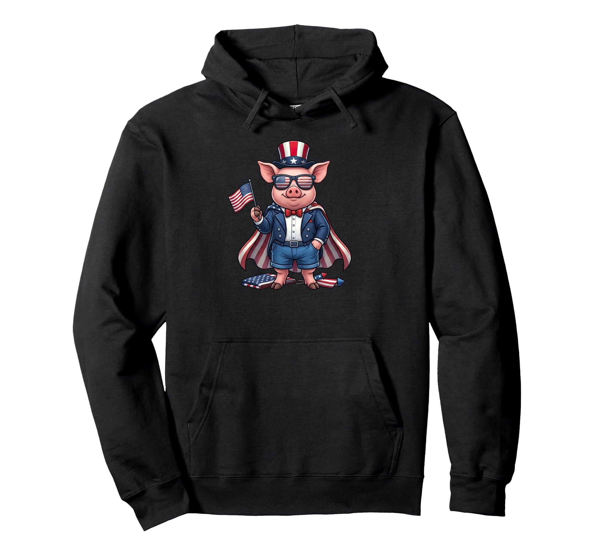Funny Pig American Usa Flag Memorial Hoodie - Minimalist Print Men Women - T-Shirt, Sweatshirt, Hoodie