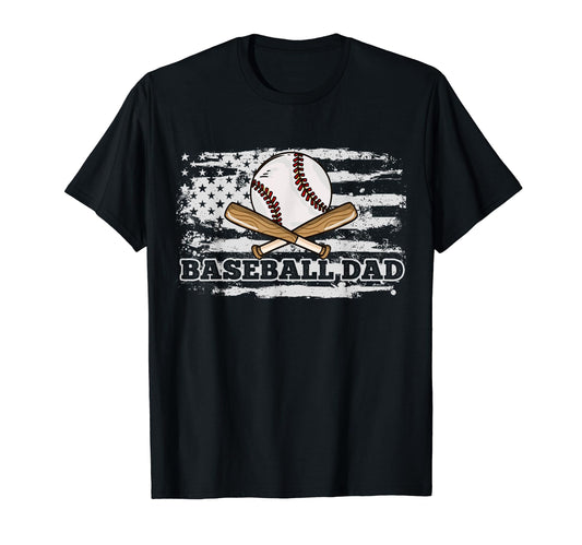 Baseball Dad American Flag 4Th July T-Shirt - Novelty Apparel for Adults - T-Shirt, Sweatshirt, Hoodie