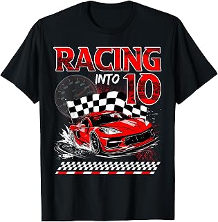 Racing Into 10 Year Old Birthday Race Car 10th Birthday Boy T-Shirt Unisex T-shirt, Sweatshirt, Hoodie, Long Sleeve Tee - T-Shirt, Sweatshirt, Hoodie