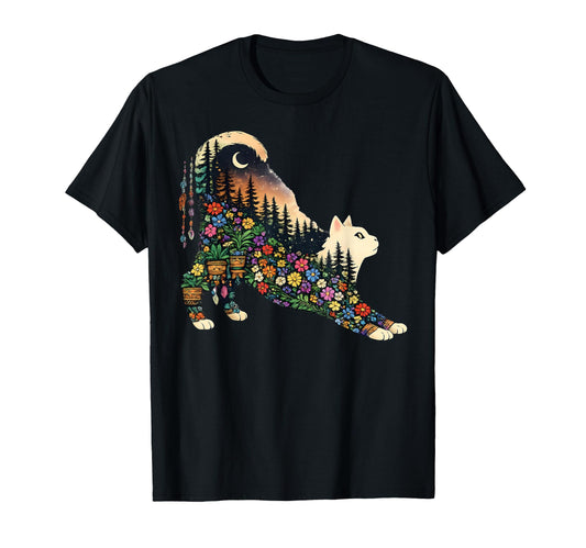 Boho Wildflower Cat Plants Forest T-Shirt - Novelty Apparel for Adults - T-Shirt, Sweatshirt, Hoodie