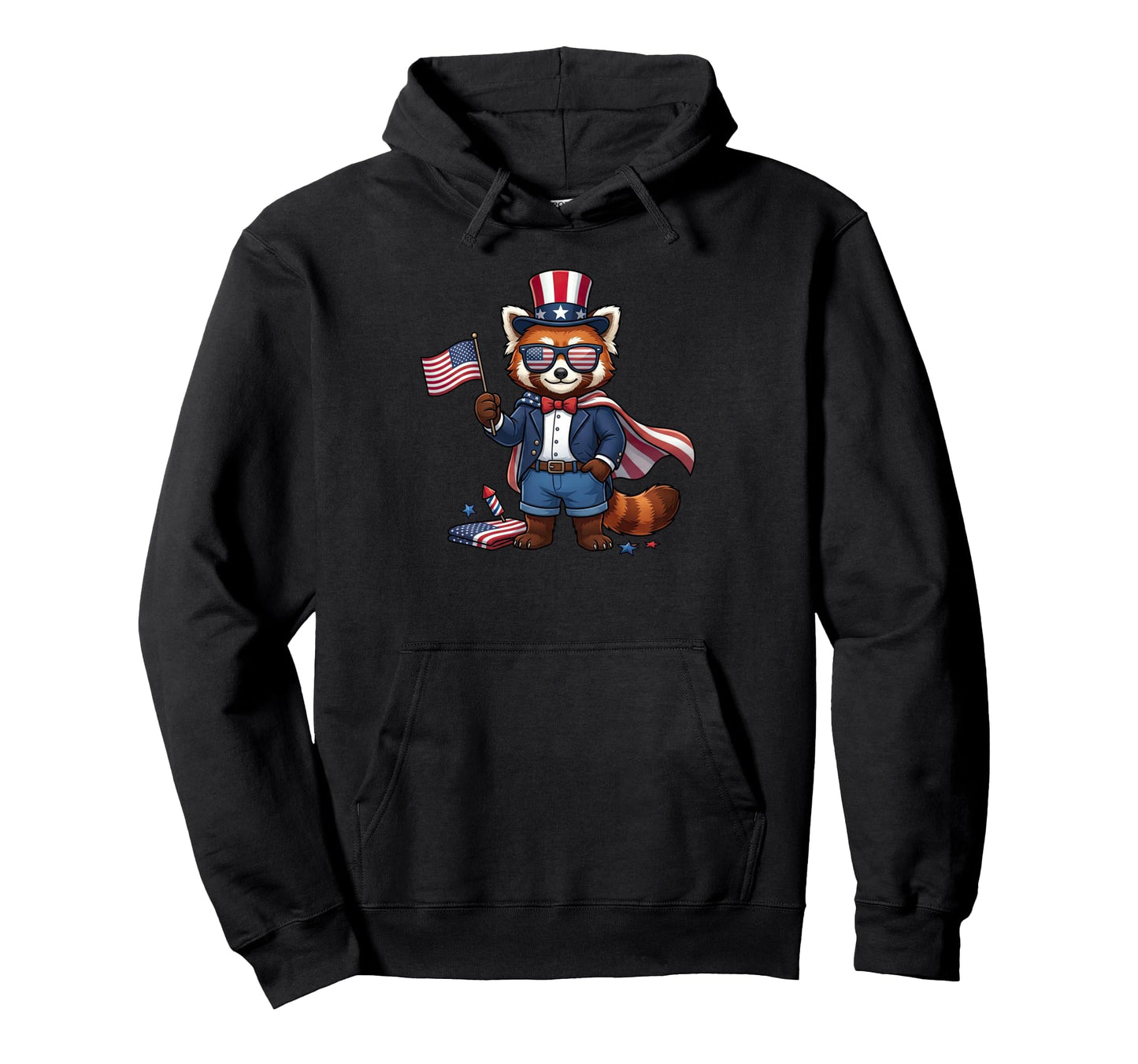 Funny Red Panda American Usa Flag Hoodie - Novelty Apparel for Adults - T-Shirt, Sweatshirt, Hoodie