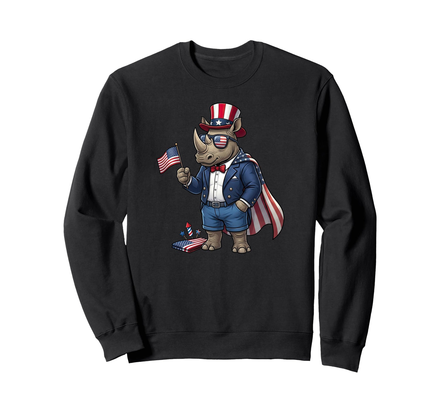 Funny Rhino American Usa Flag Sweatshirt - Aesthetic Graphic Men Women - T-Shirt, Sweatshirt, Hoodie