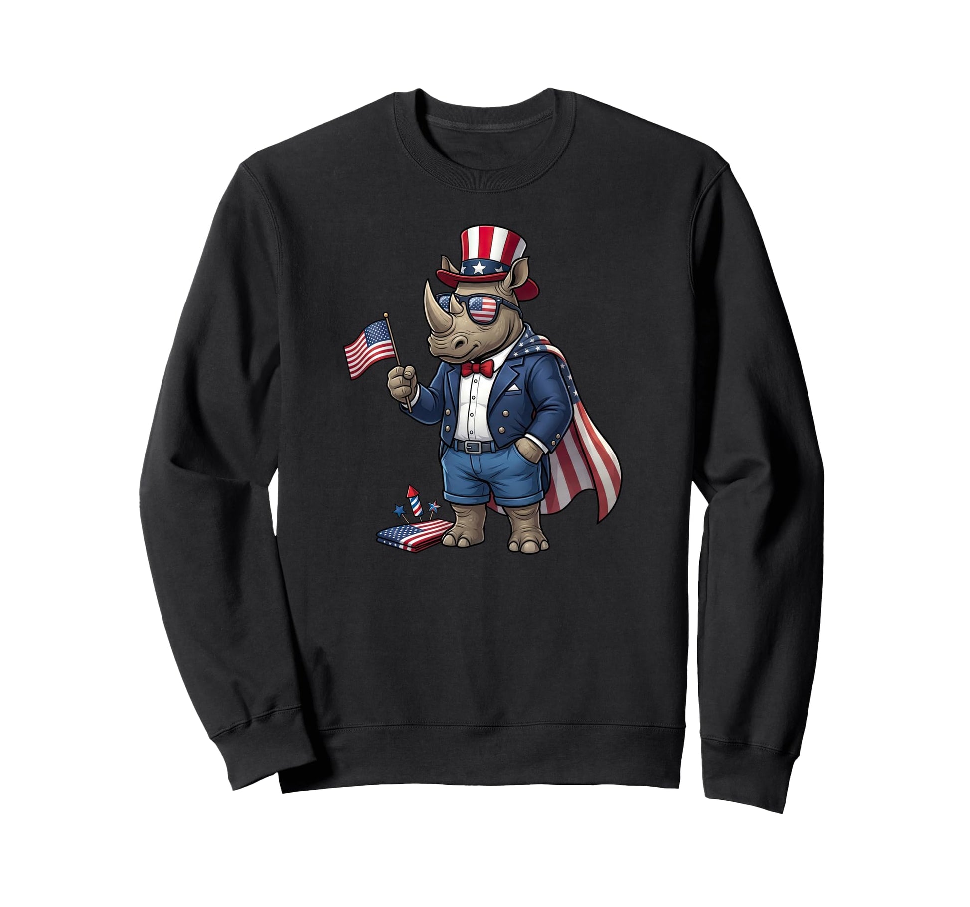 Funny Rhino American Usa Flag Sweatshirt - Aesthetic Graphic Men Women - T-Shirt, Sweatshirt, Hoodie