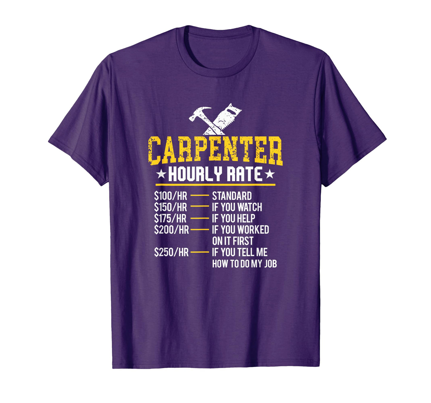 Funny Carpenter Hourly Rate T-Shirt - Minimalist Print for Adults - T-Shirt, Sweatshirt, Hoodie