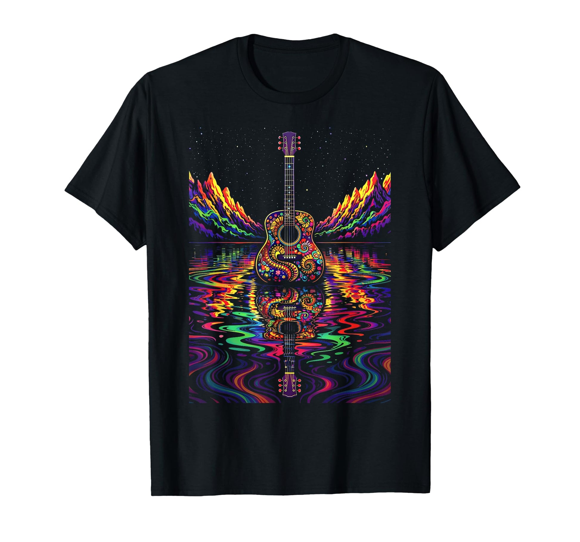 Guitar Lake Reflection Shadow T-Shirt - Casual Everyday Wear Men Women - T-Shirt, Sweatshirt, Hoodie