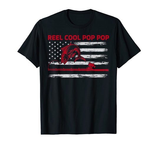 American Flag Reel Pop Pop Fishing T-Shirt - Unique Graphic Men Women - T-Shirt, Sweatshirt, Hoodie