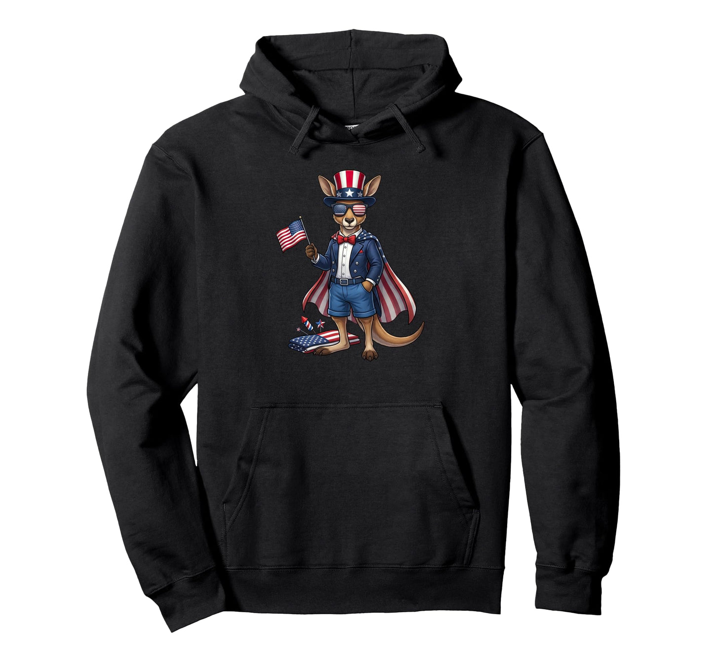 Funny Kangaroo American Usa Flag Hoodie - Fun Novelty Design Unisex - T-Shirt, Sweatshirt, Hoodie