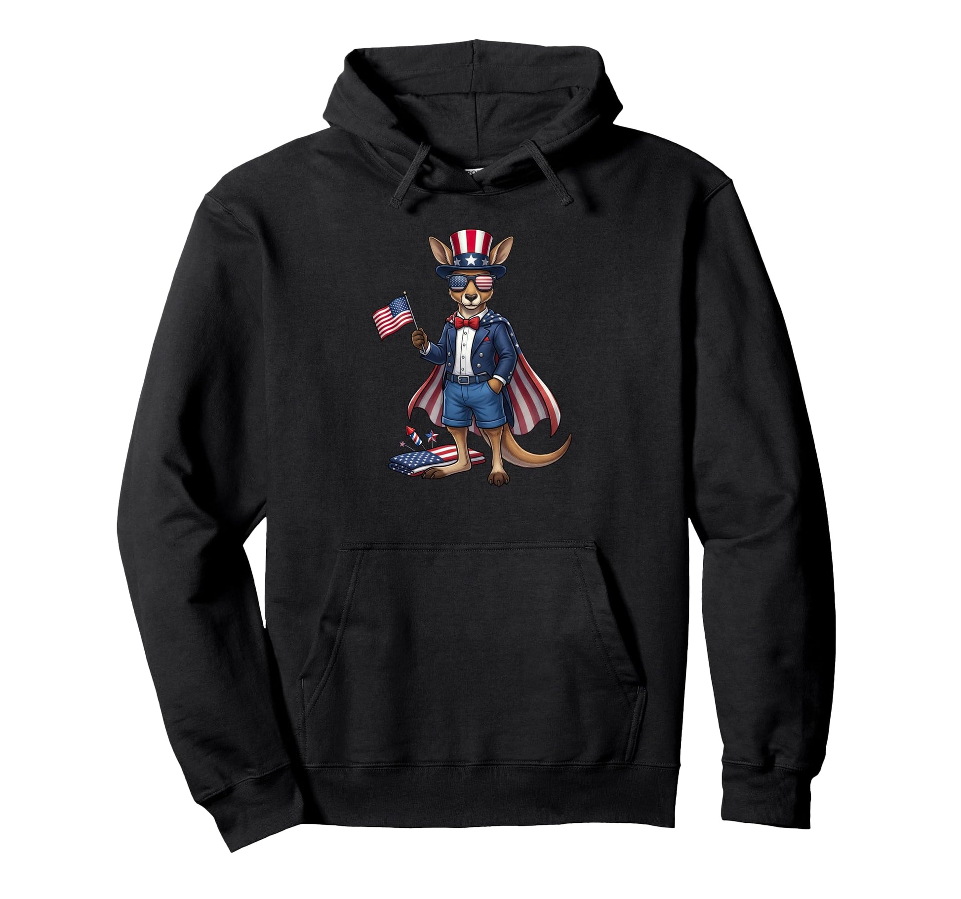 Funny Kangaroo American Usa Flag Hoodie - Fun Novelty Design Unisex - T-Shirt, Sweatshirt, Hoodie