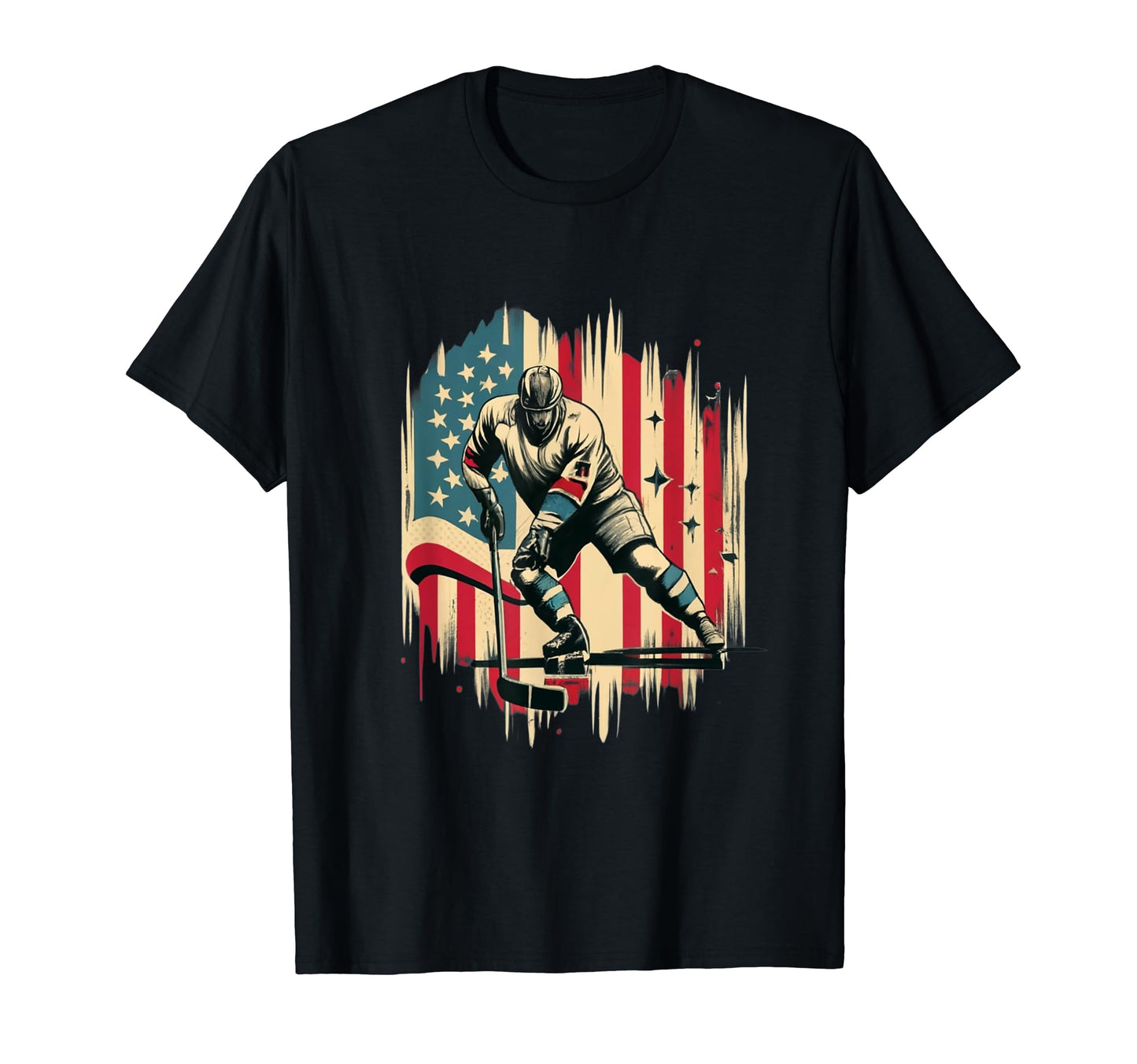 Hockey American Flag 4Th July Patriotic T-Shirt - Custom Art Print Unisex - T-Shirt, Sweatshirt, Hoodie