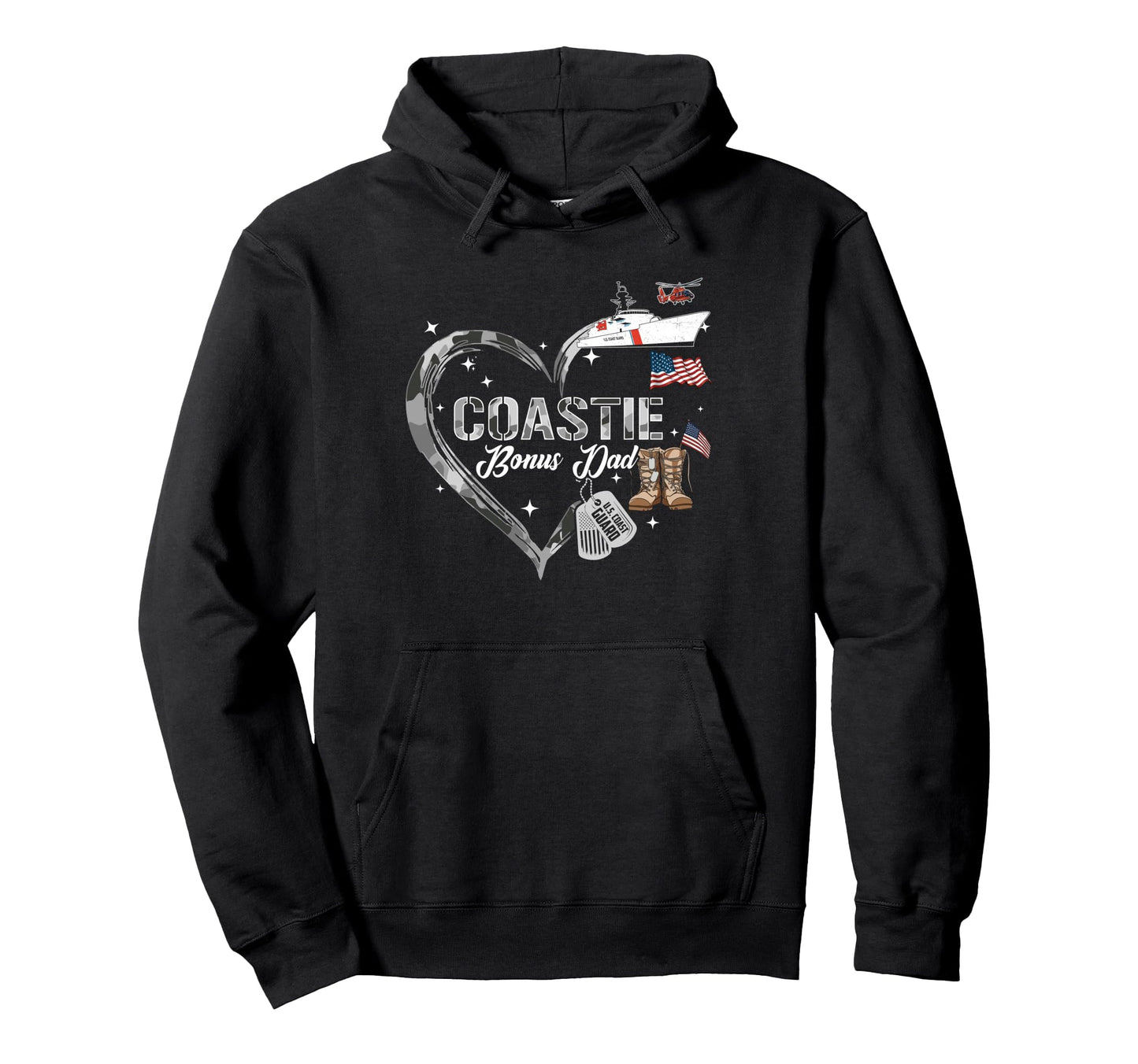 Proud Coastie Bonus Dad Camo Heart Coast Hoodie - Novelty Apparel Unisex - T-Shirt, Sweatshirt, Hoodie