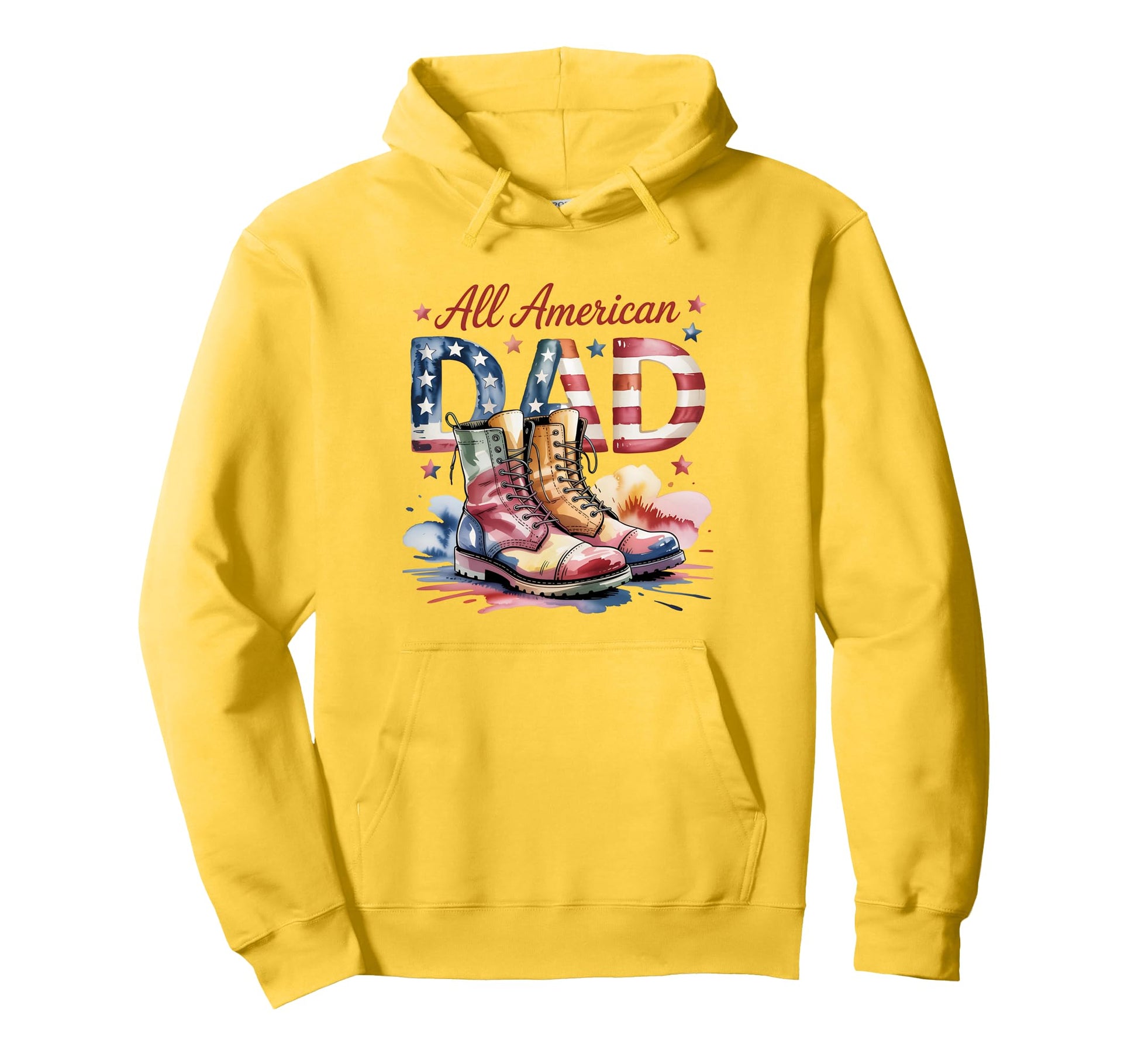 All American Dad Watercolor Patriotic U S Hoodie - Minimalist Print Unisex - T-Shirt, Sweatshirt, Hoodie
