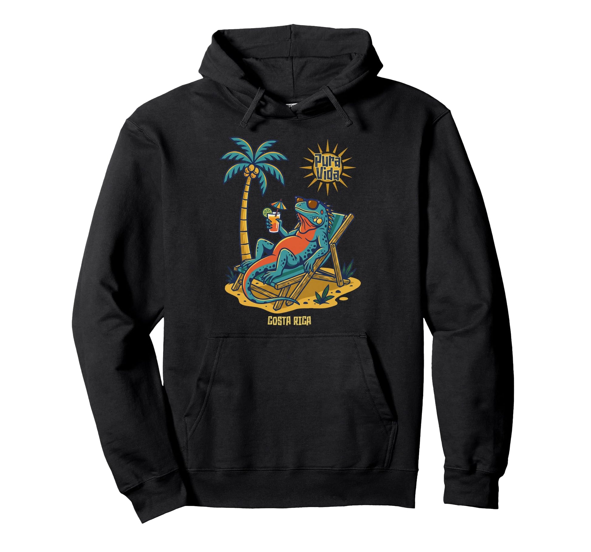 Pura Vida Costa Rica Iguana Beach Hoodie - Custom Art Print Unisex - T-Shirt, Sweatshirt, Hoodie