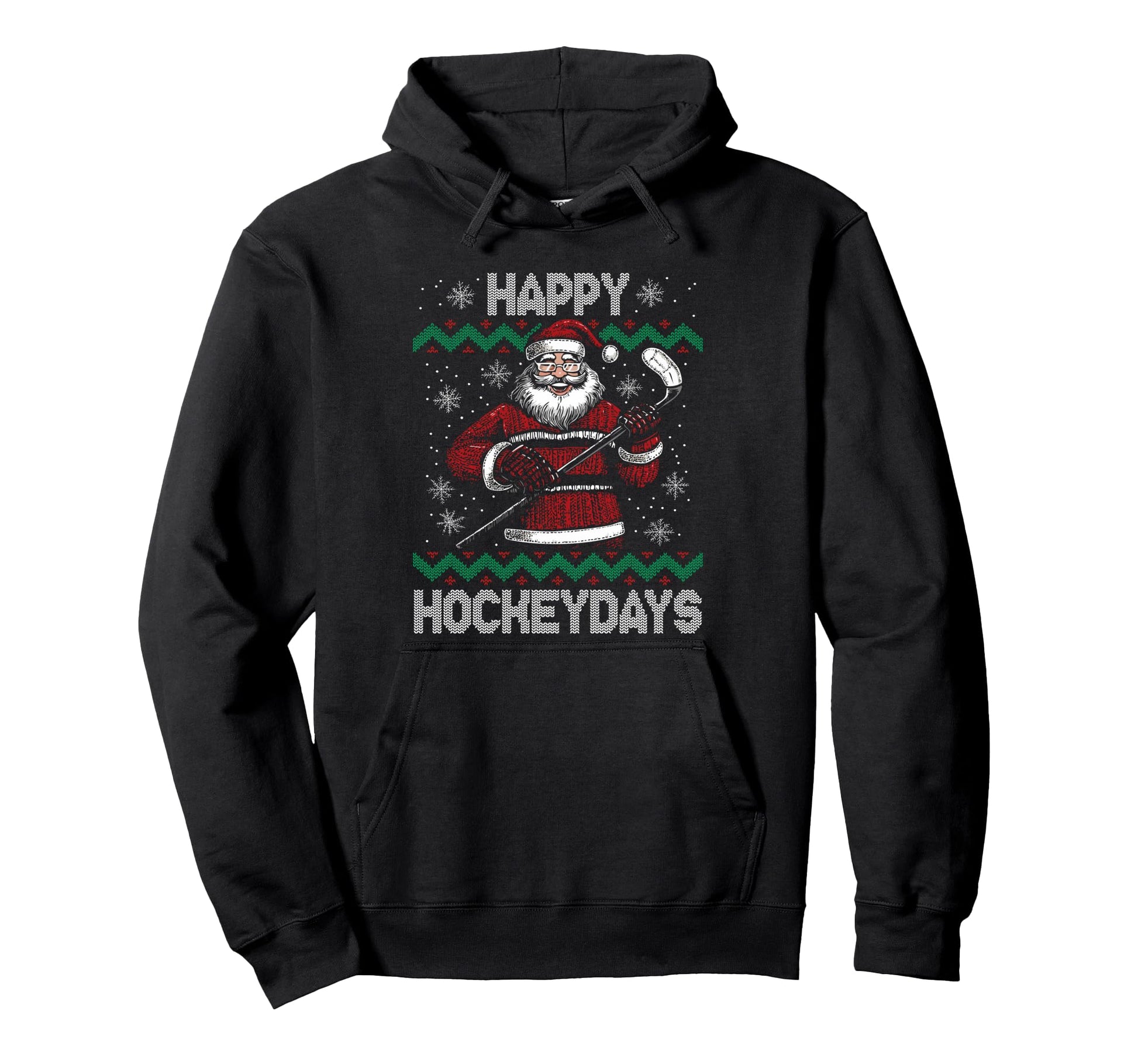 Happy Hockeydays Santa Ice Hockey Fan Hoodie - Novelty Apparel for Adults - T-Shirt, Sweatshirt, Hoodie