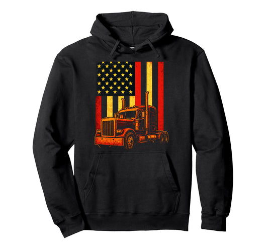 American Flag Semi Truck Trucker Cdl Dad Hoodie - Trendy Graphic for Adults - T-Shirt, Sweatshirt, Hoodie