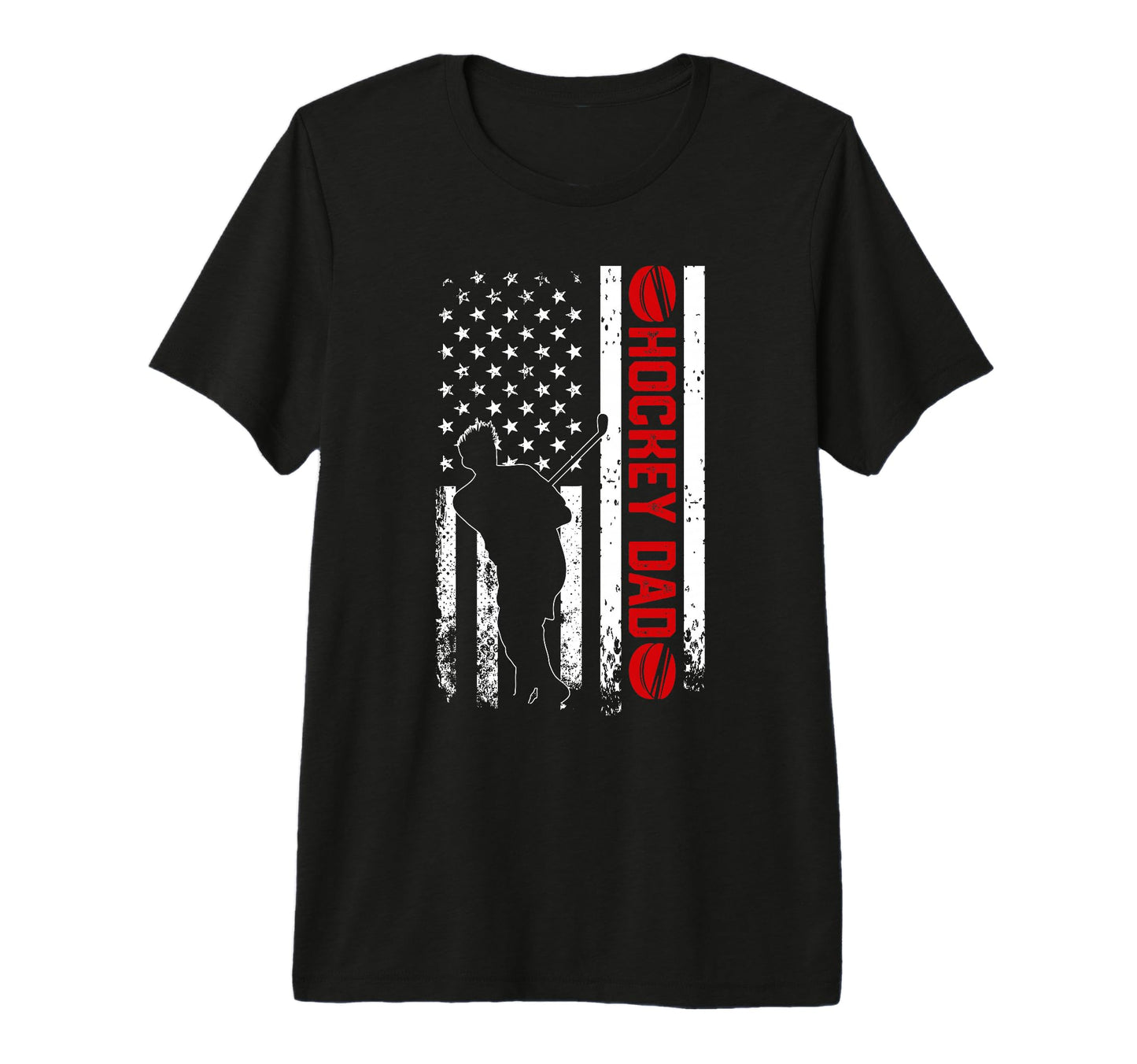 Mens Hockey Dad American Flag Patriotic T-Shirt - Custom Art Print Unisex - T-Shirt, Sweatshirt, Hoodie