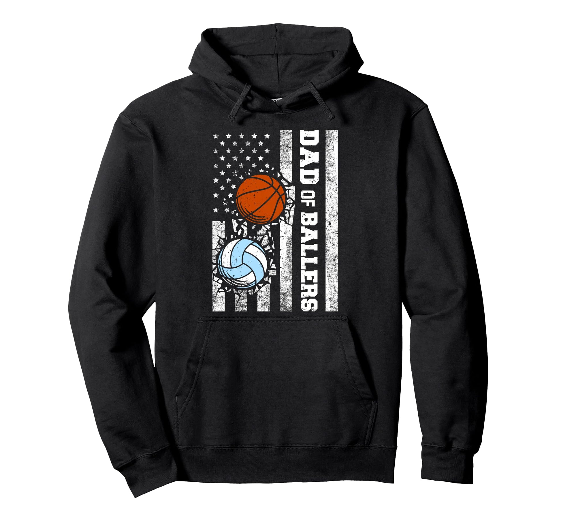 Dad Ballers Funny Usa Flag Volleyball Hoodie - Novelty Apparel Unisex - T-Shirt, Sweatshirt, Hoodie