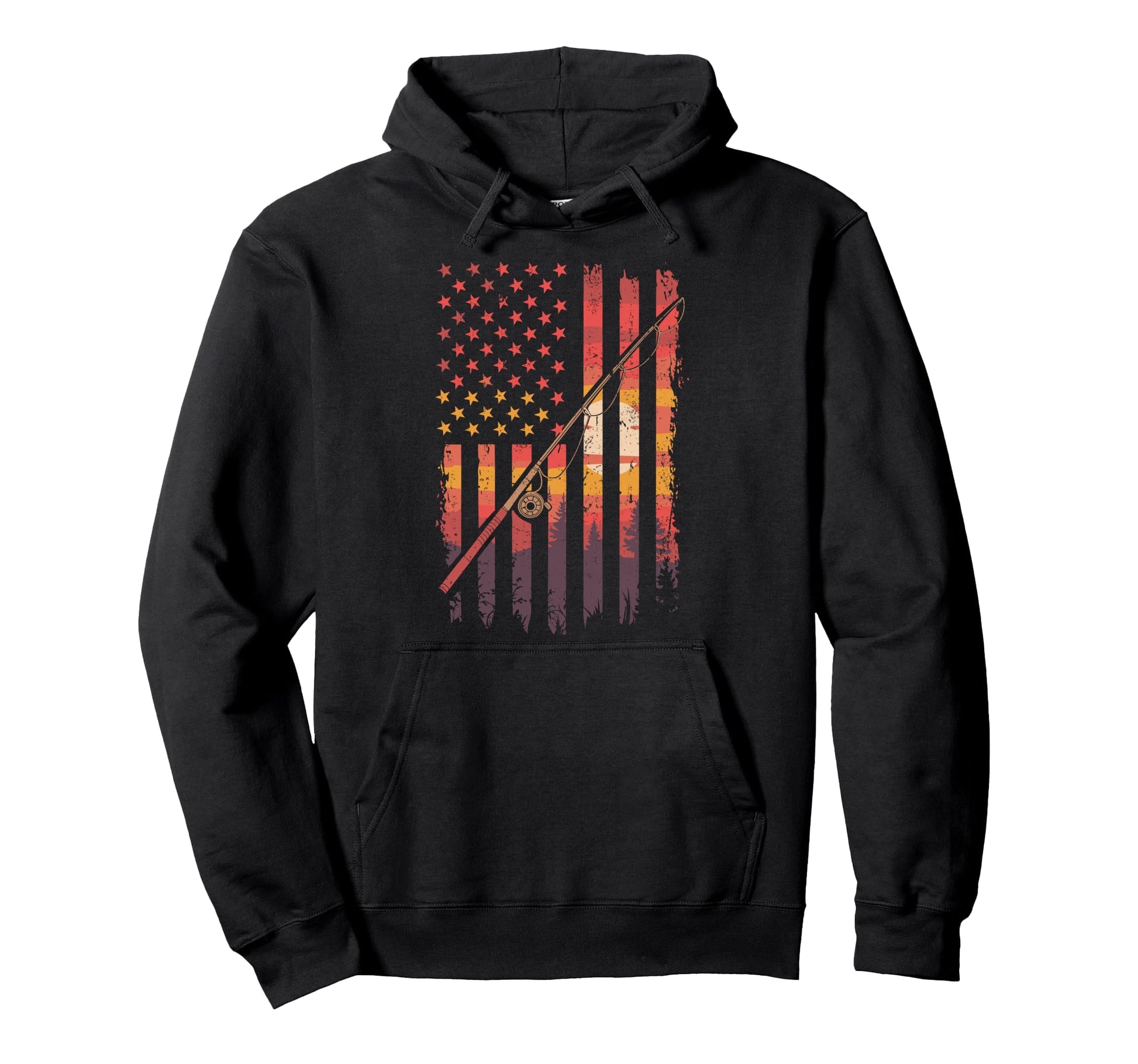 Sunset Us American Flag Fishing Lover Hoodie - Casual Everyday Wear Unisex - T-Shirt, Sweatshirt, Hoodie