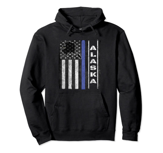 Alaska Thin Blue Line Police Week Cop Usa Hoodie - Trendy Graphic Unisex - T-Shirt, Sweatshirt, Hoodie