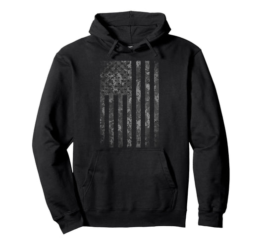 Camouflage American Flag Camo Military Hoodie - Trendy Graphic for Adults - T-Shirt, Sweatshirt, Hoodie