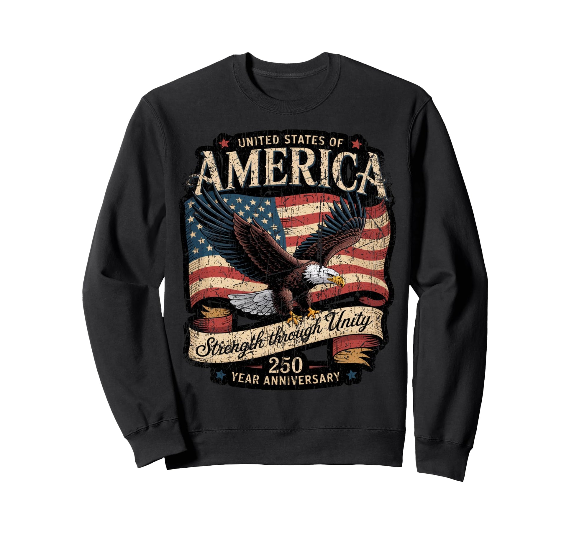 Distressed American Flag Sweatshirt - Fun Novelty Design Men Women - T-Shirt, Sweatshirt, Hoodie